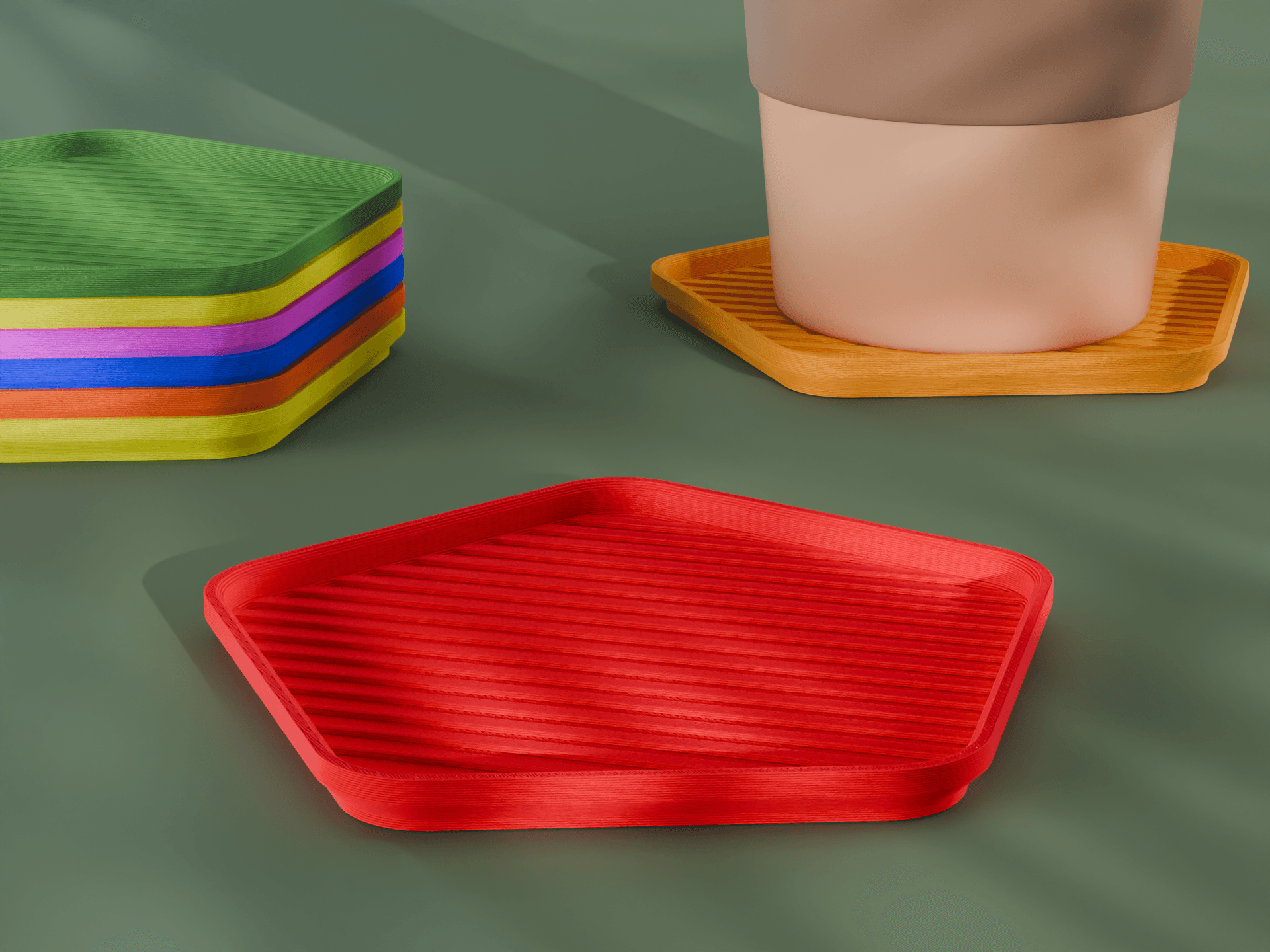 Stackable Striped Pentagon Coaster Set 3D Print STL File | 3 Sizes 3d model
