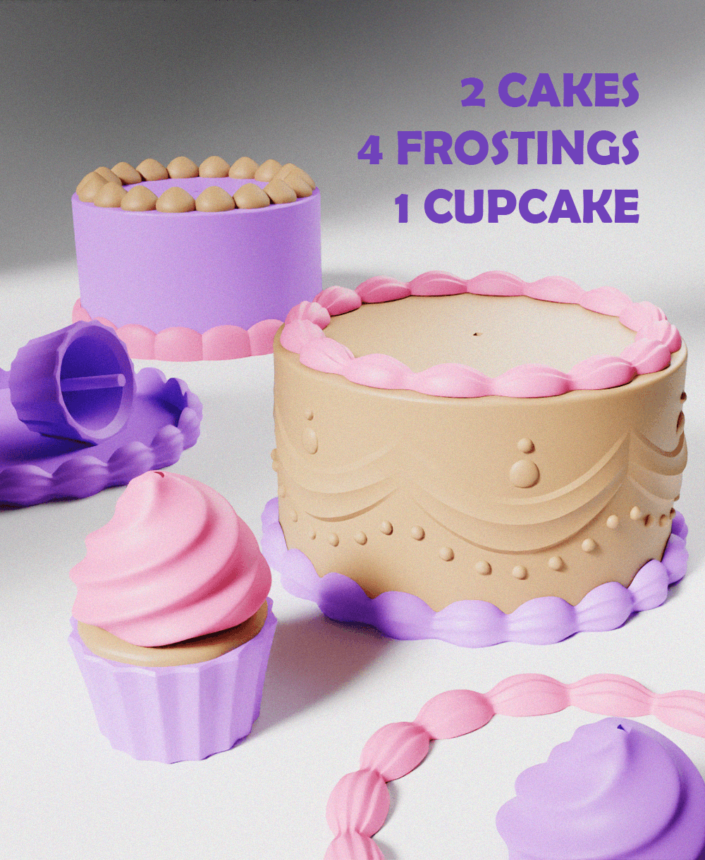 Cakes & Cupcake Set 3d model