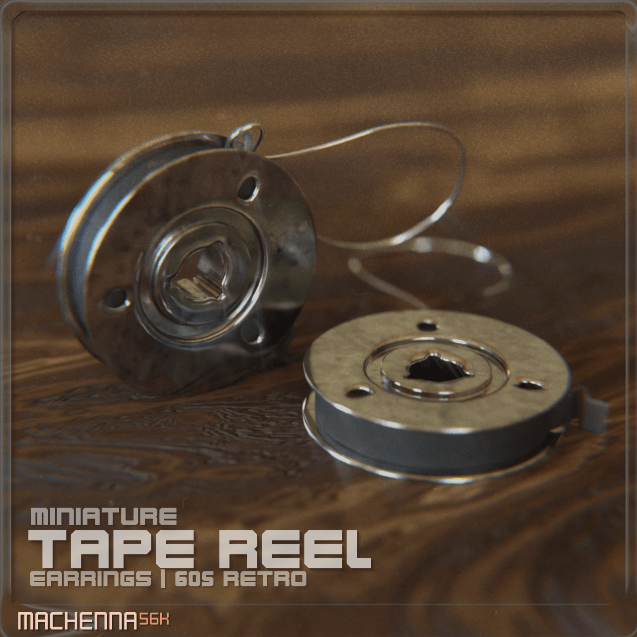 Retro Tape Reel Earrings | 60s Retro 3d model