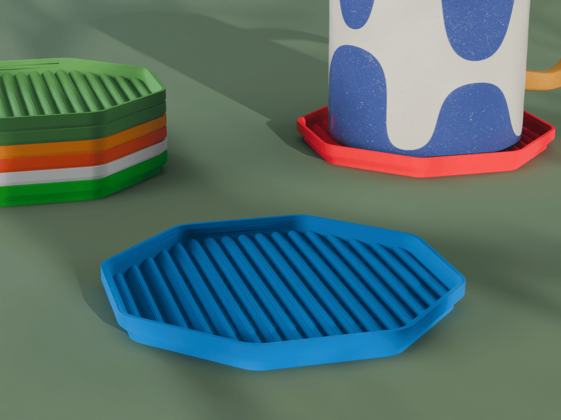 Stackable Scalloped Octagon Coaster Set 3D Print STL File | 3 Sizes 3d model