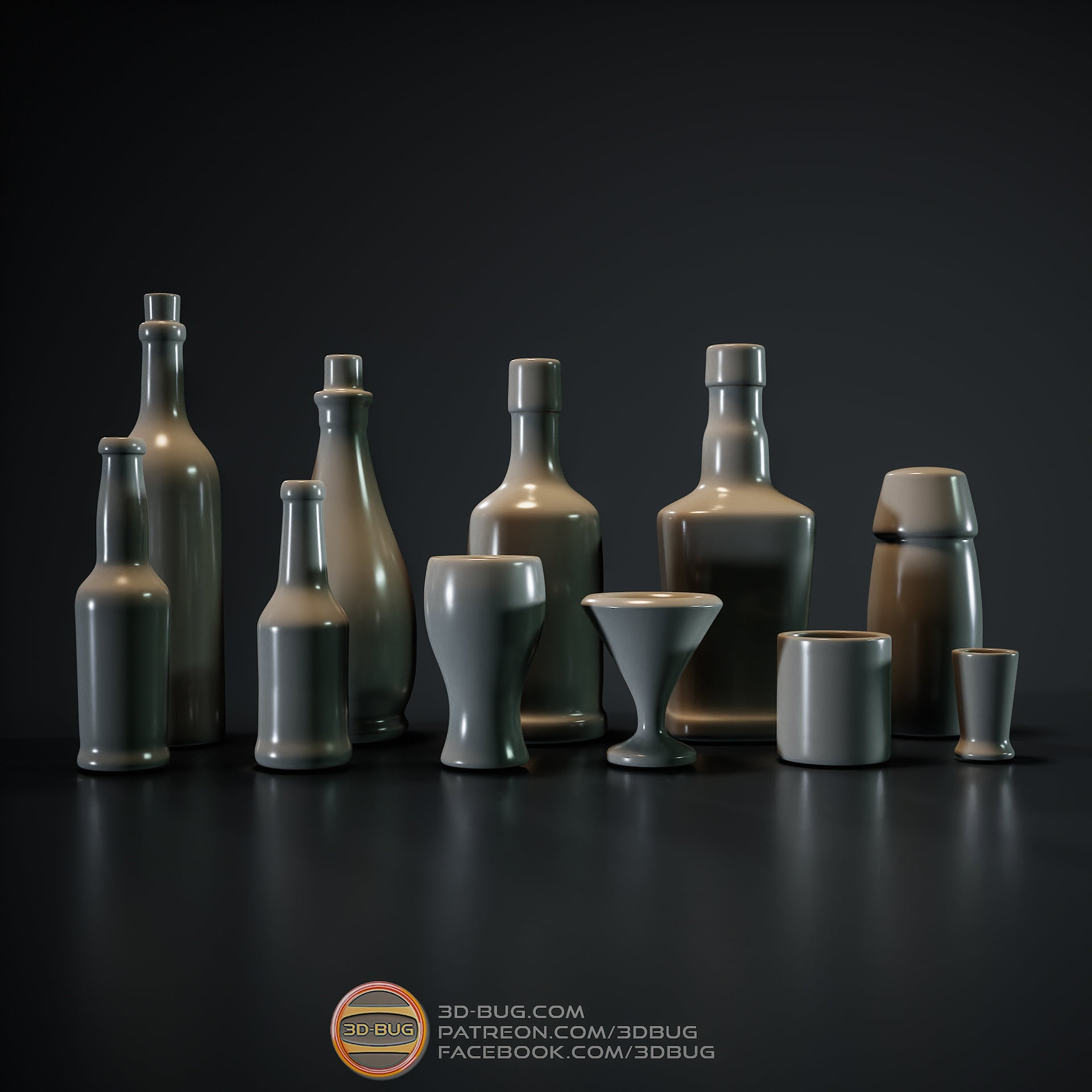 Miniature glasses set (11 items) 3d model