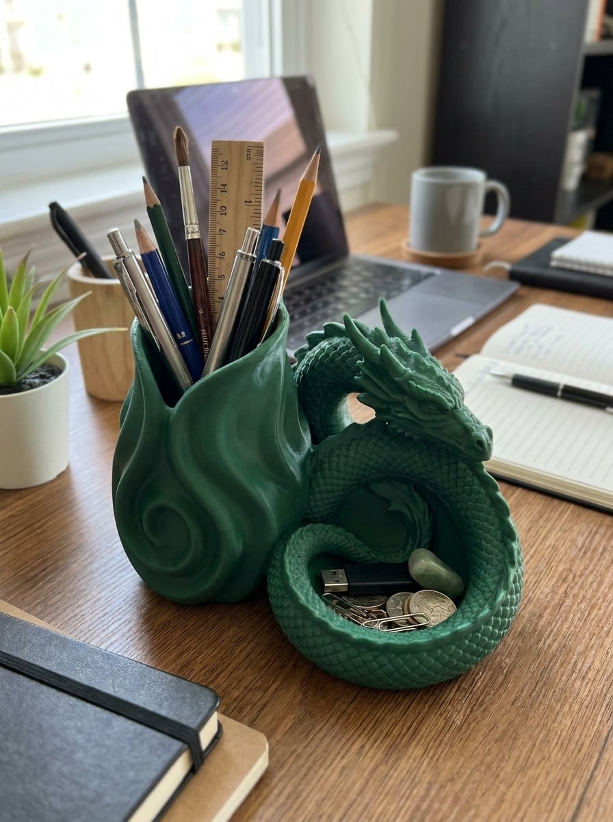 Emerald Dragon Desk Organizer & Catchall 3d model