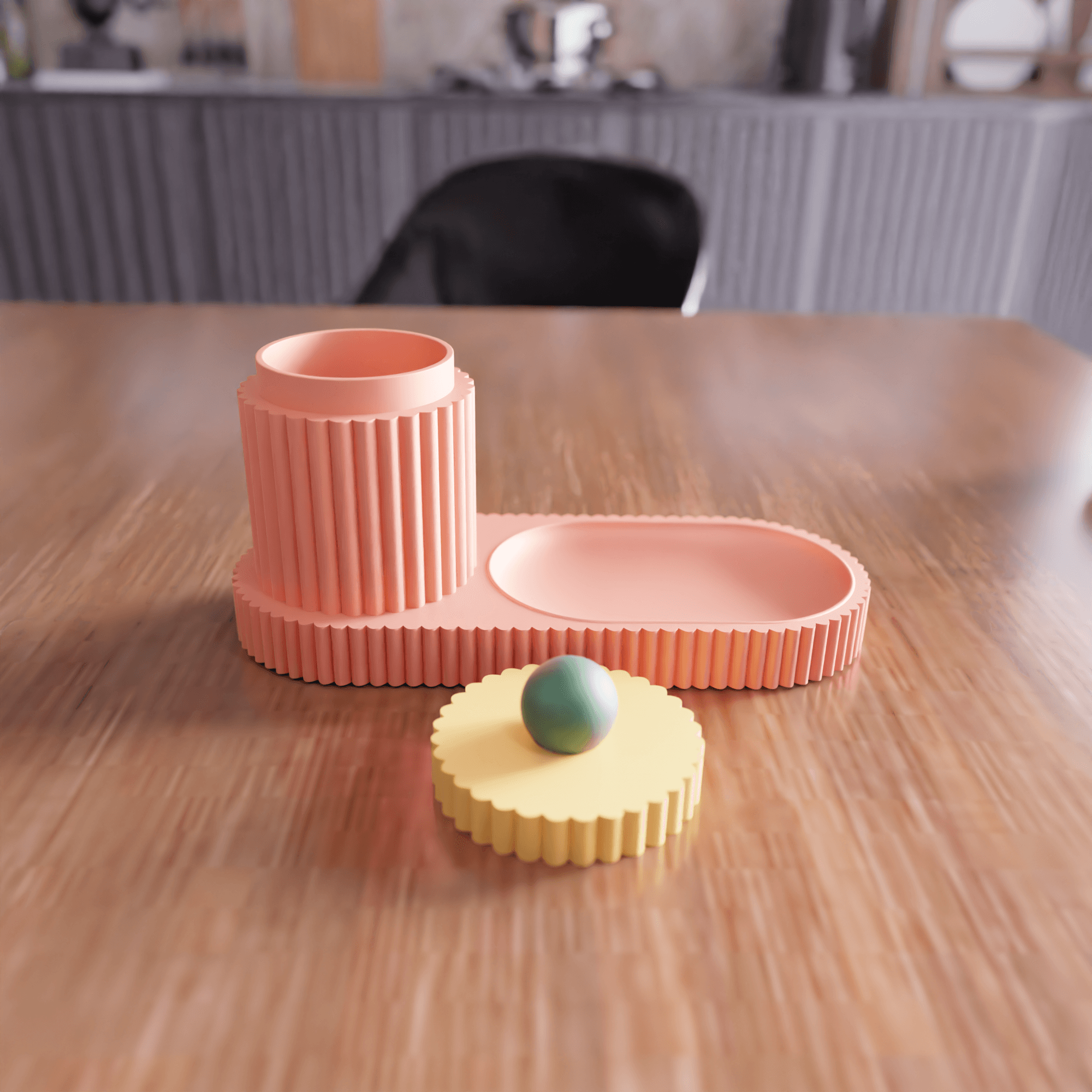 Fluted Desktop Organizer Set - Modern Desk Container with Lid 3d model