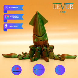 CUTE FLEXI SQUID (ARTICULATED) PRINT-IN-PLACE LEVER TOYS 3d model