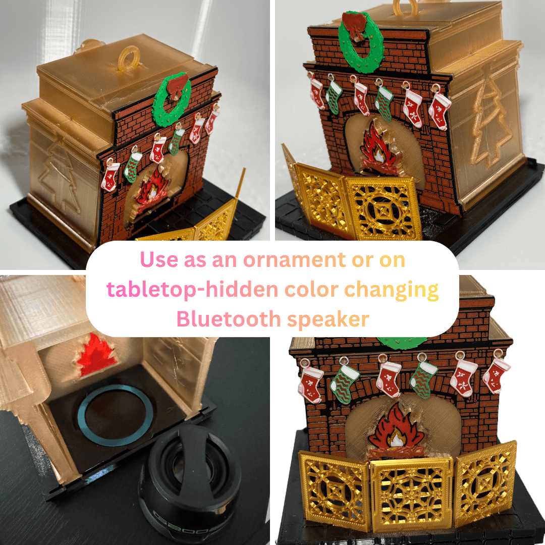 Christmas fire place with bluetooth speaker 3d model