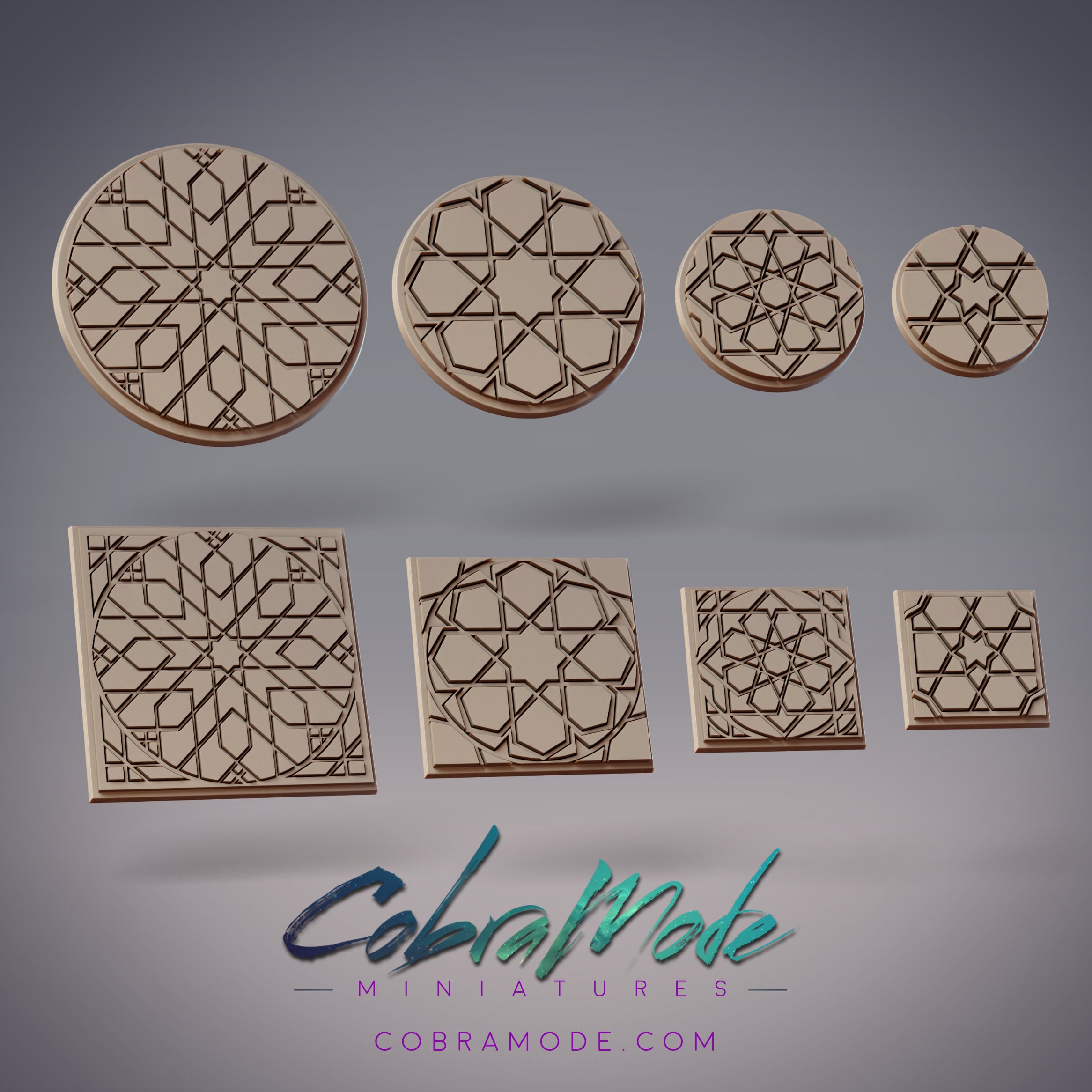 Girih Tile Base Pack (8pcs) - Round and Square Versions 3d model
