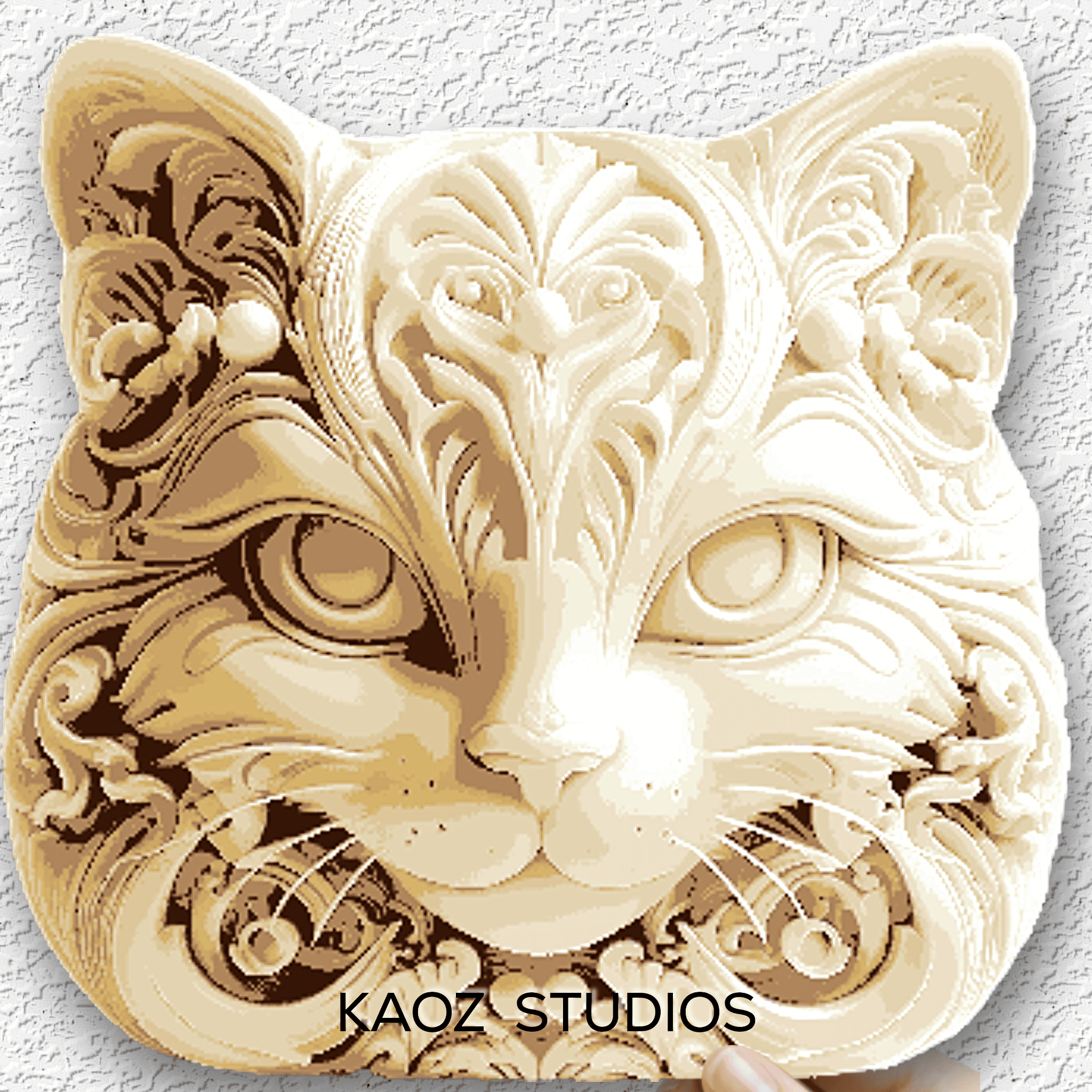 ivory cat face wall art optical illusion hueforge wall decor 3d model
