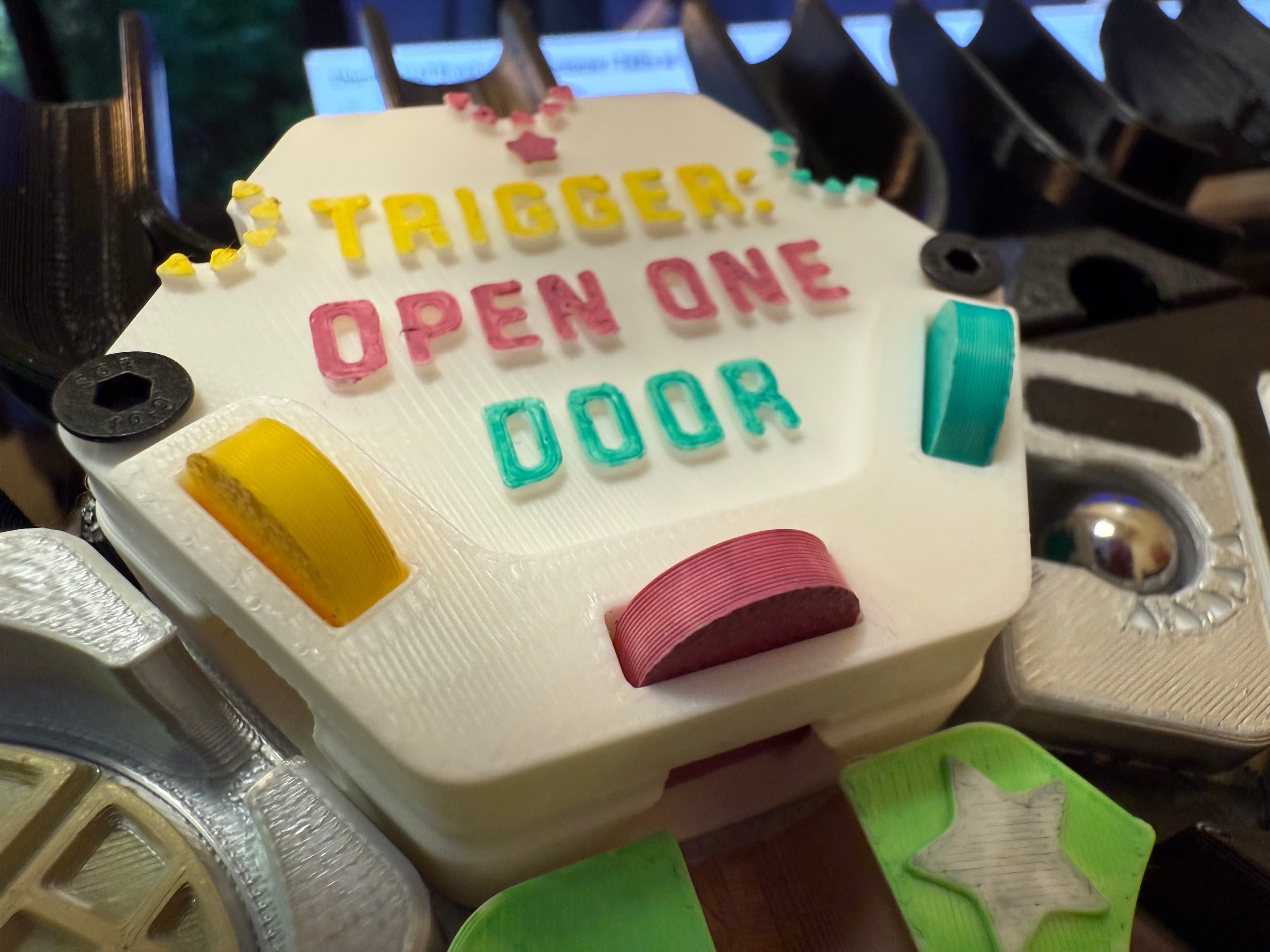 I love this! After dropping in ball after ball, there is no consistency to which door they prefer. Which is excellent!
I colored the pieces to the theme of the original game show and think it is superb!
Thanks for your work and the share!