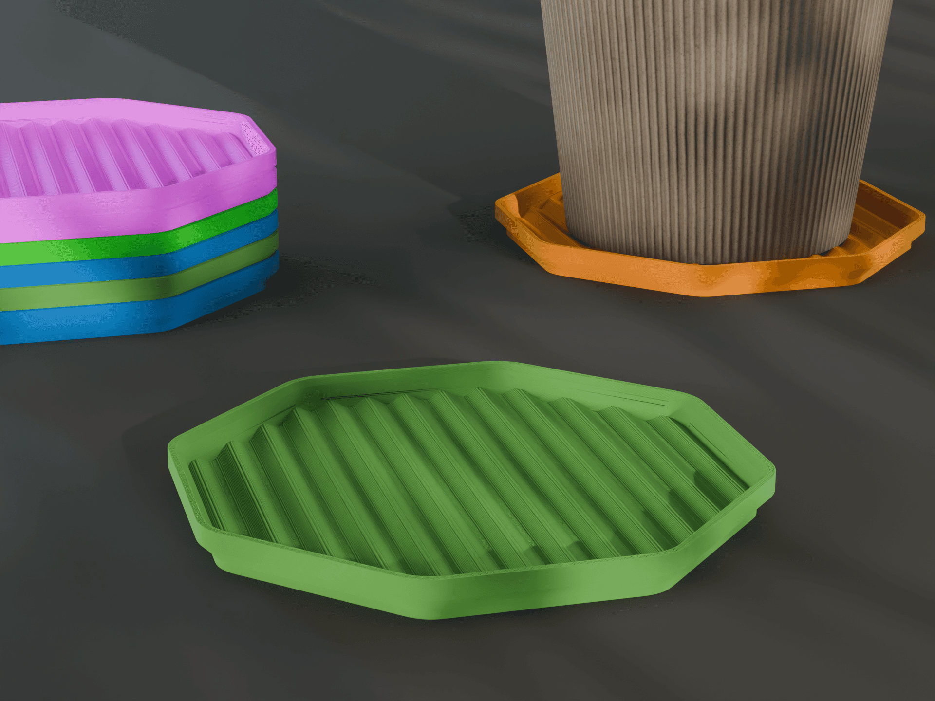 Stackable Wavy Octagon Coaster Set 3D Print STL File | 3 Sizes 3d model