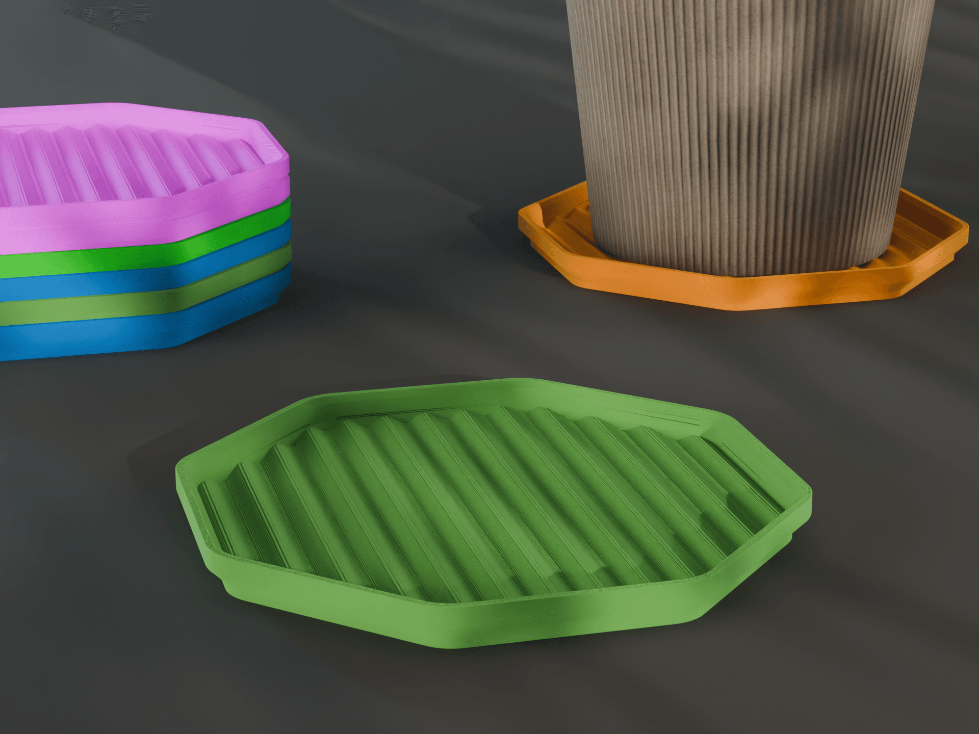 Stackable Wavy Octagon Coaster Set 3D Print STL File | 3 Sizes 3d model