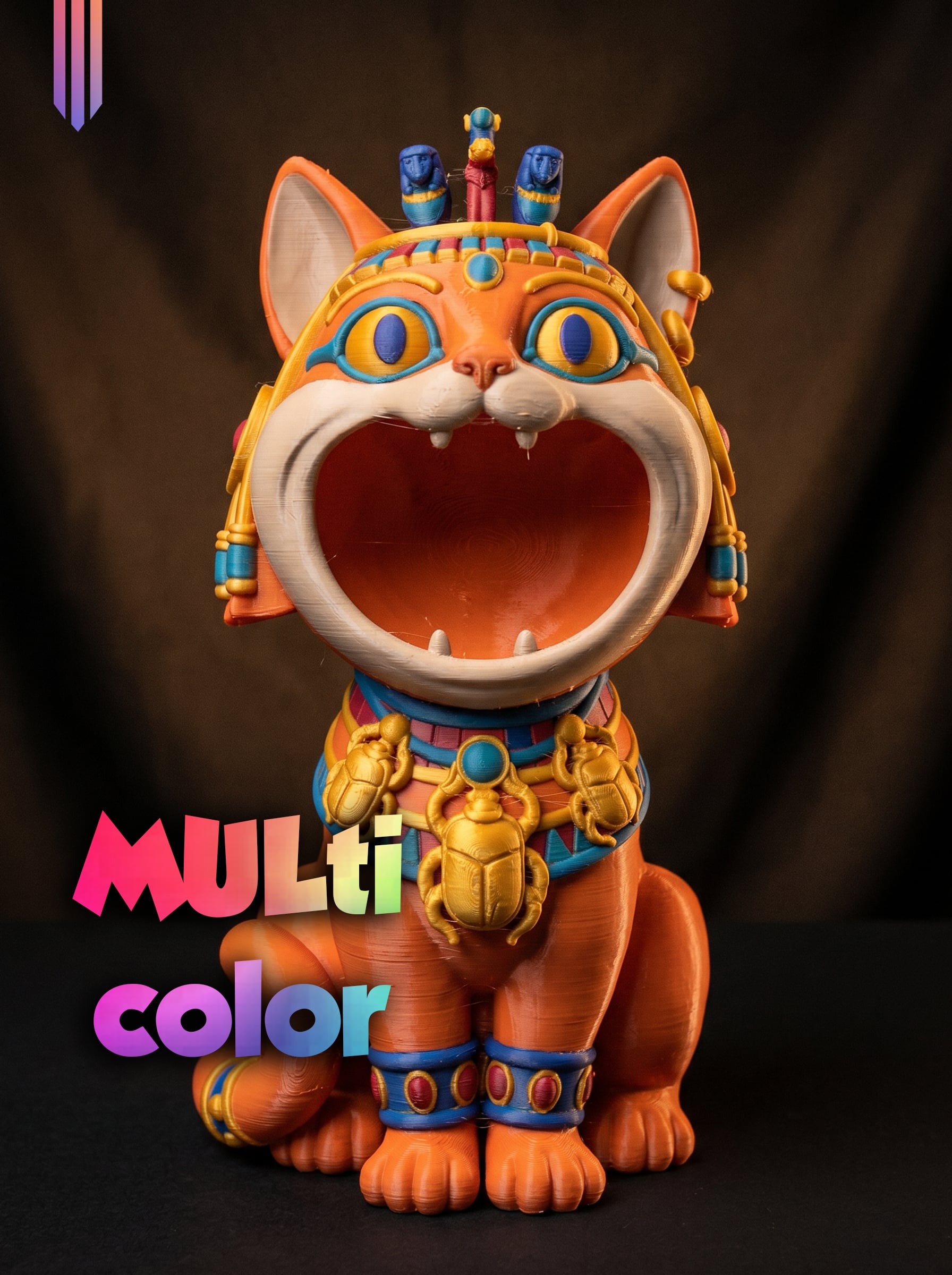 Egyptian Cat Goddess 3MF | Egyptian Multi-Color | Open Mouth 3d model