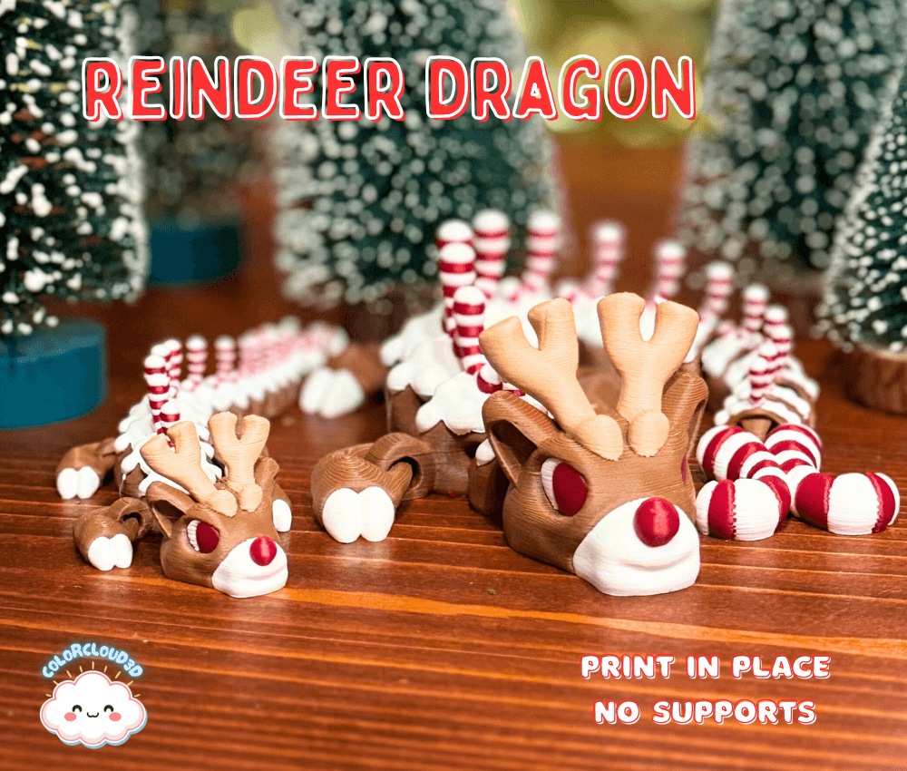 Reindeer Dragon "Peppermint Candy Cane" 3d model