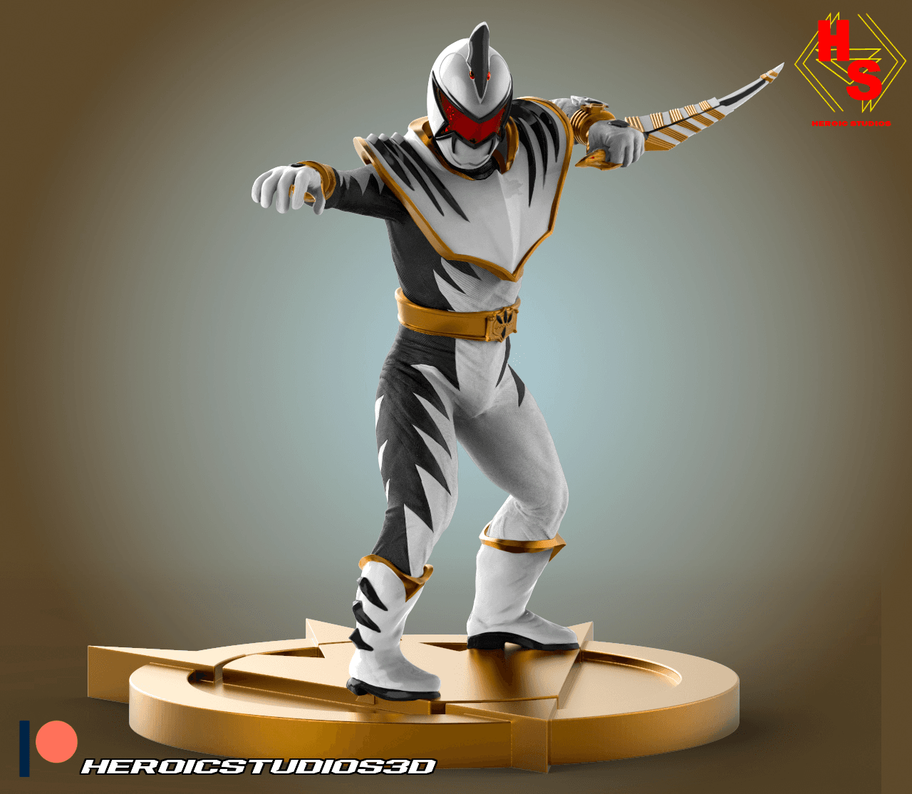 White Dino Thunder Ranger Statue 3d model