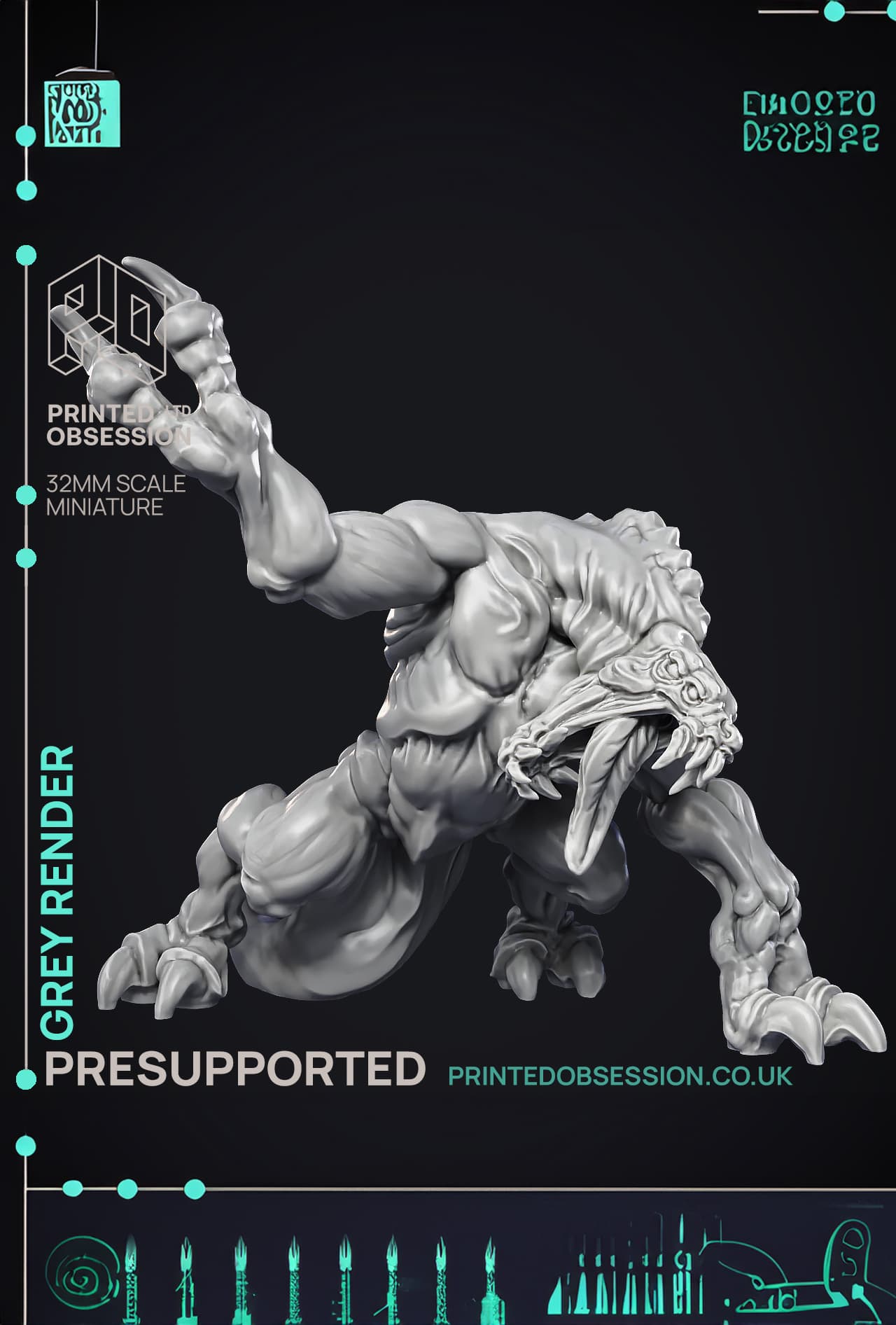 Grey Render - Large Creature - PRESUPPORTED - 32mm Scale 3d model