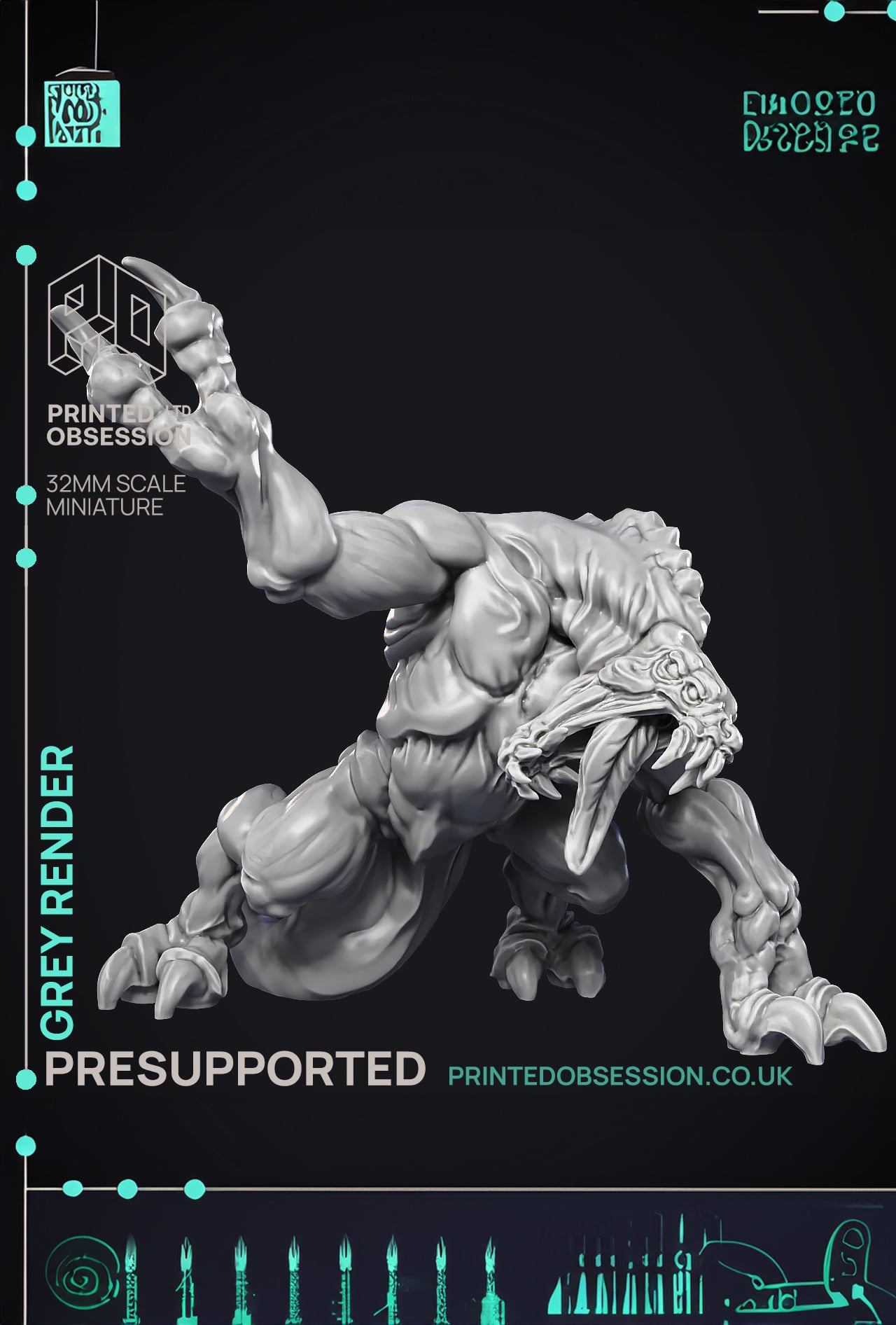 Grey Render - Large Creature - PRESUPPORTED - 32mm Scale 3d model