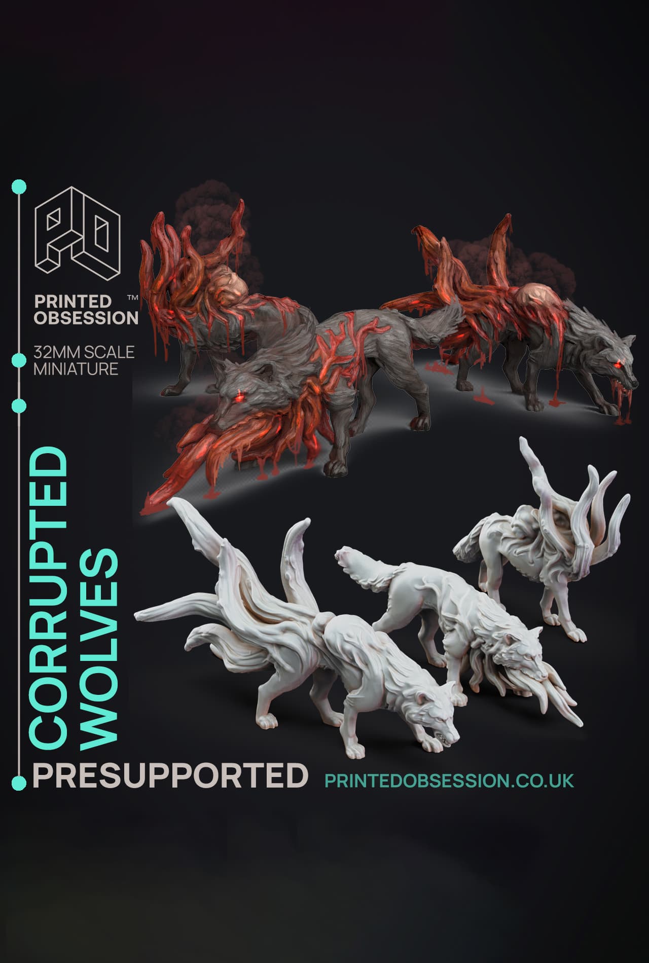Corrupted Wolf - The Mists of Change - PRESUPPORTED - Illustrated and Stats - 32mm scale 3d model