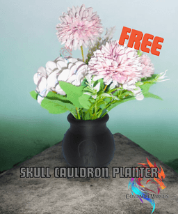 Cauldron Skull Planter / no supports 3d model