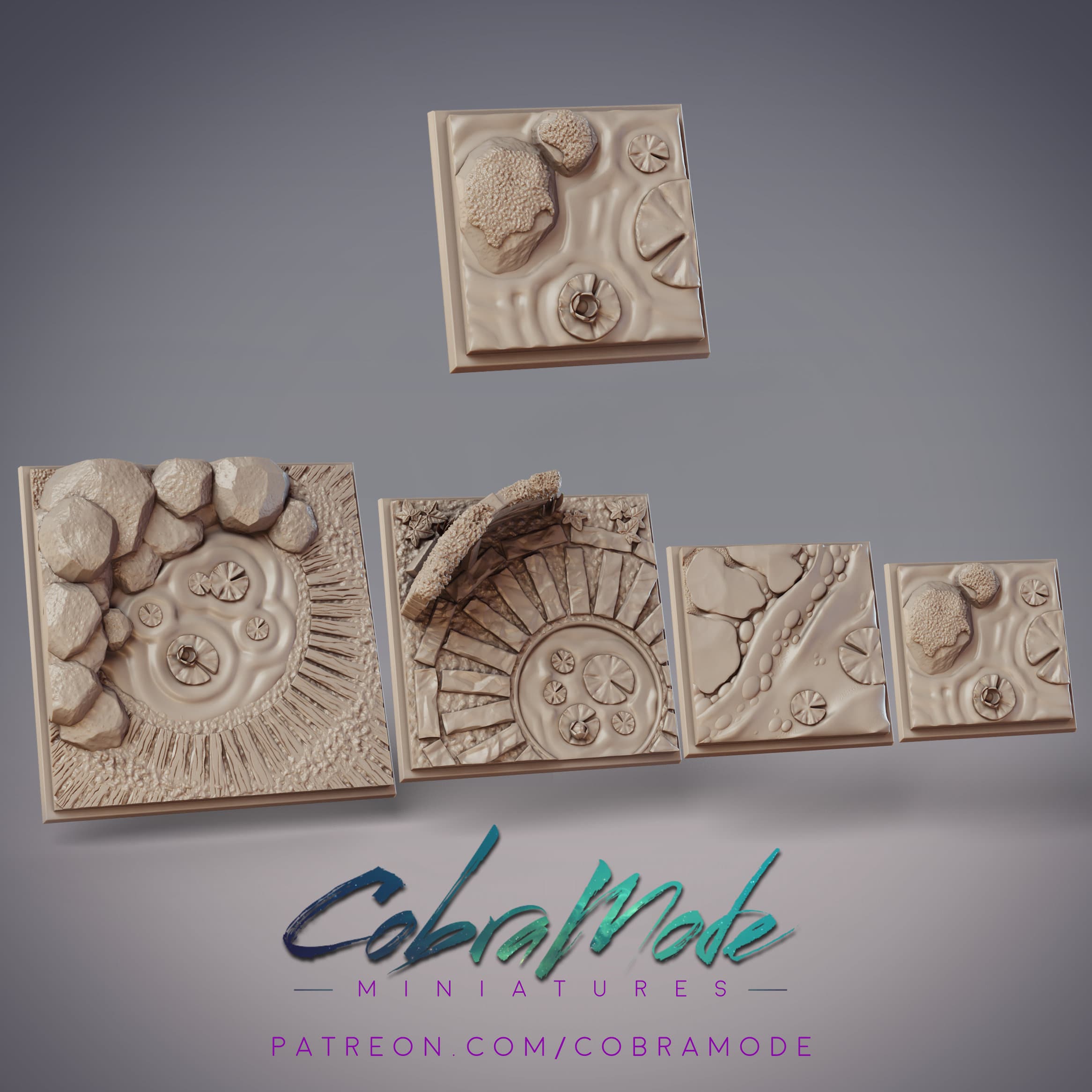 Zen Pond Square Base Pack (4pcs) 3d model