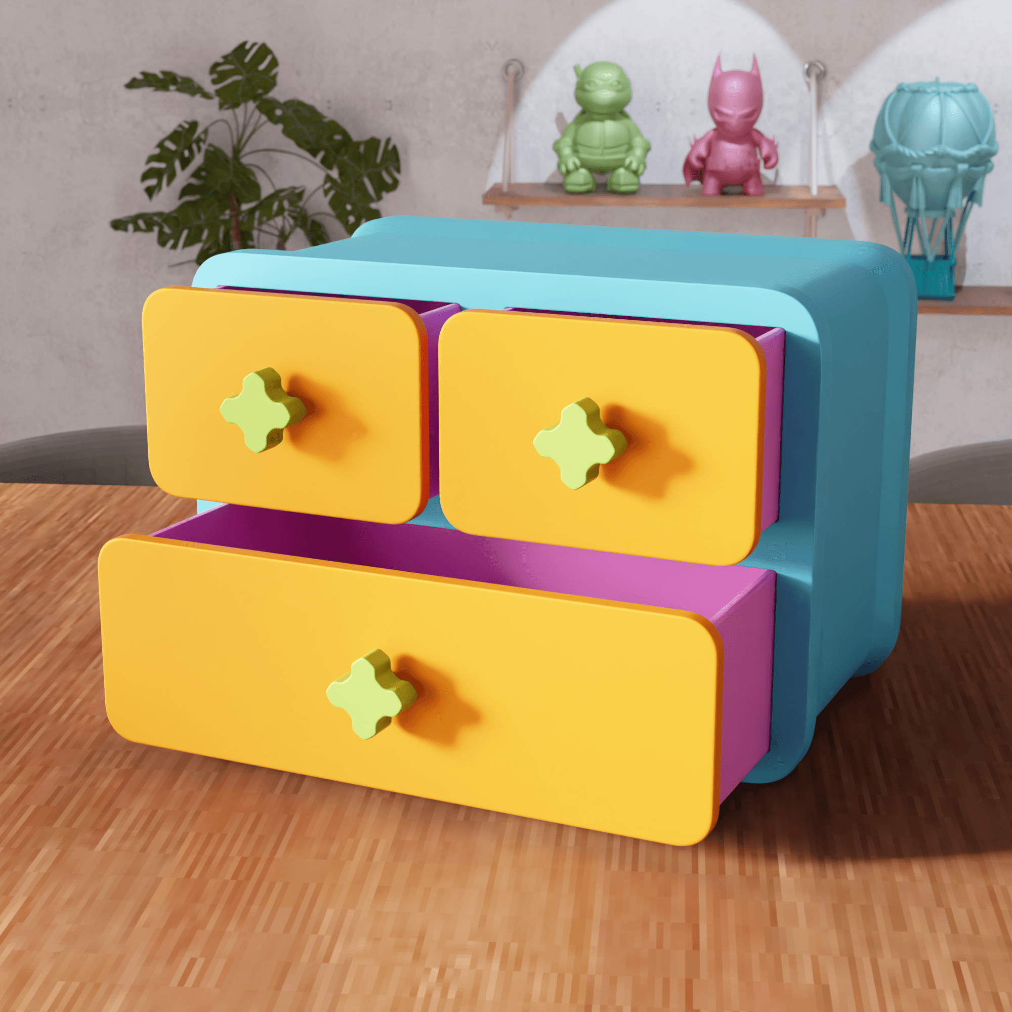 Retro Geometric Modular Desktop Drawer Organizer 3d model