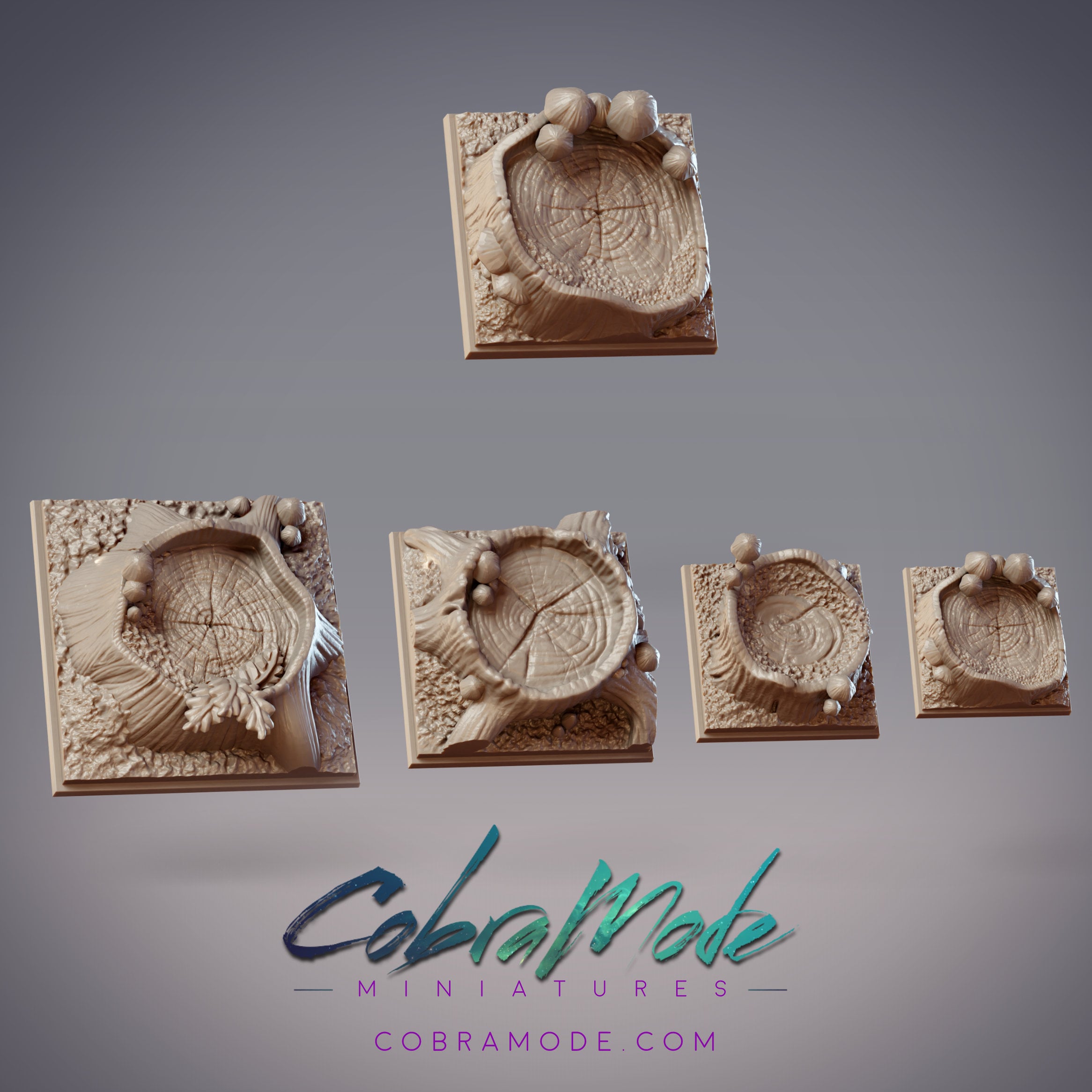 Mushrooms and Stumps Square Base Pack (4pcs) 3d model