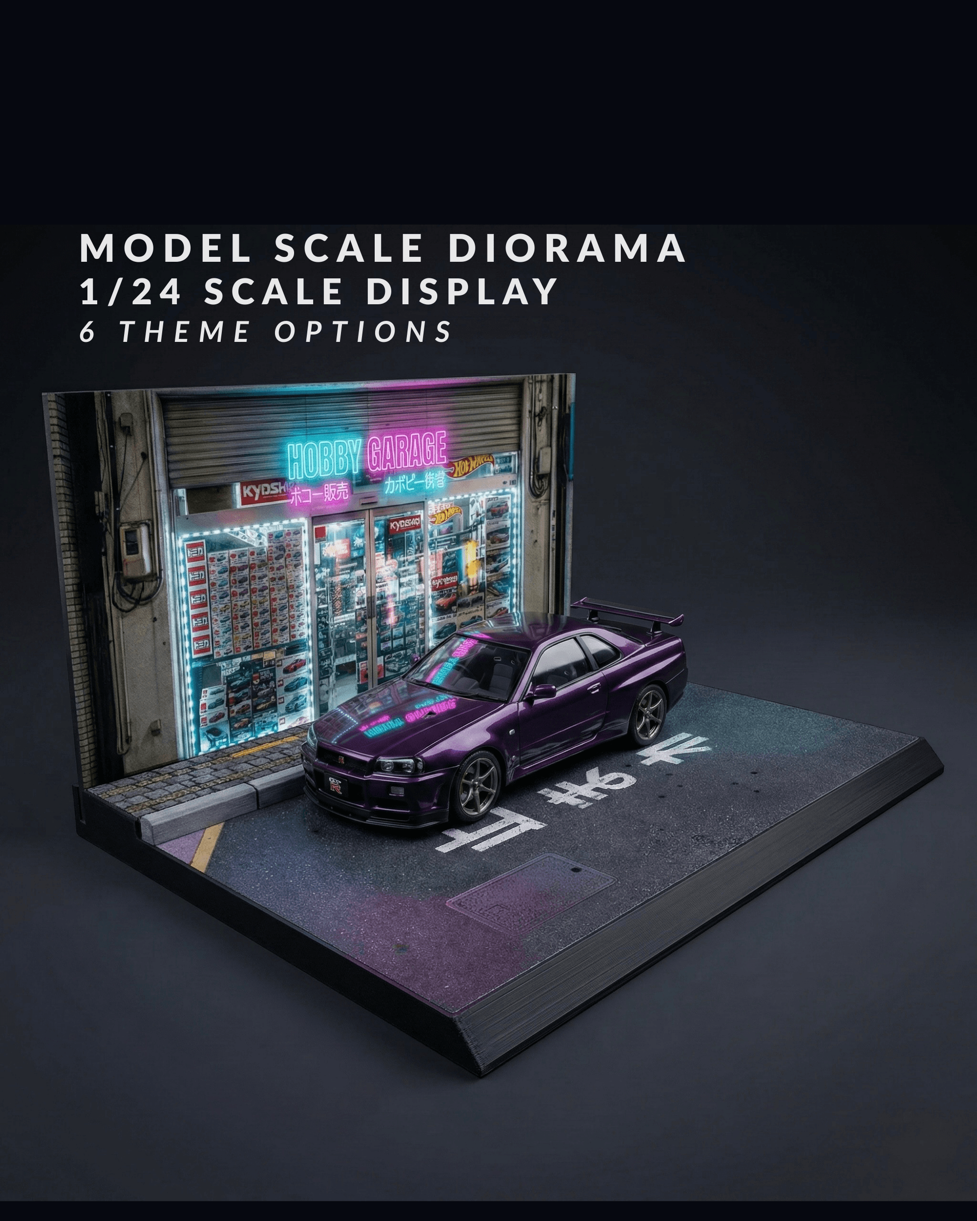 1/24 Scale Tokyo Street Diorama – JDM Garage Display Backdrop 3d model
