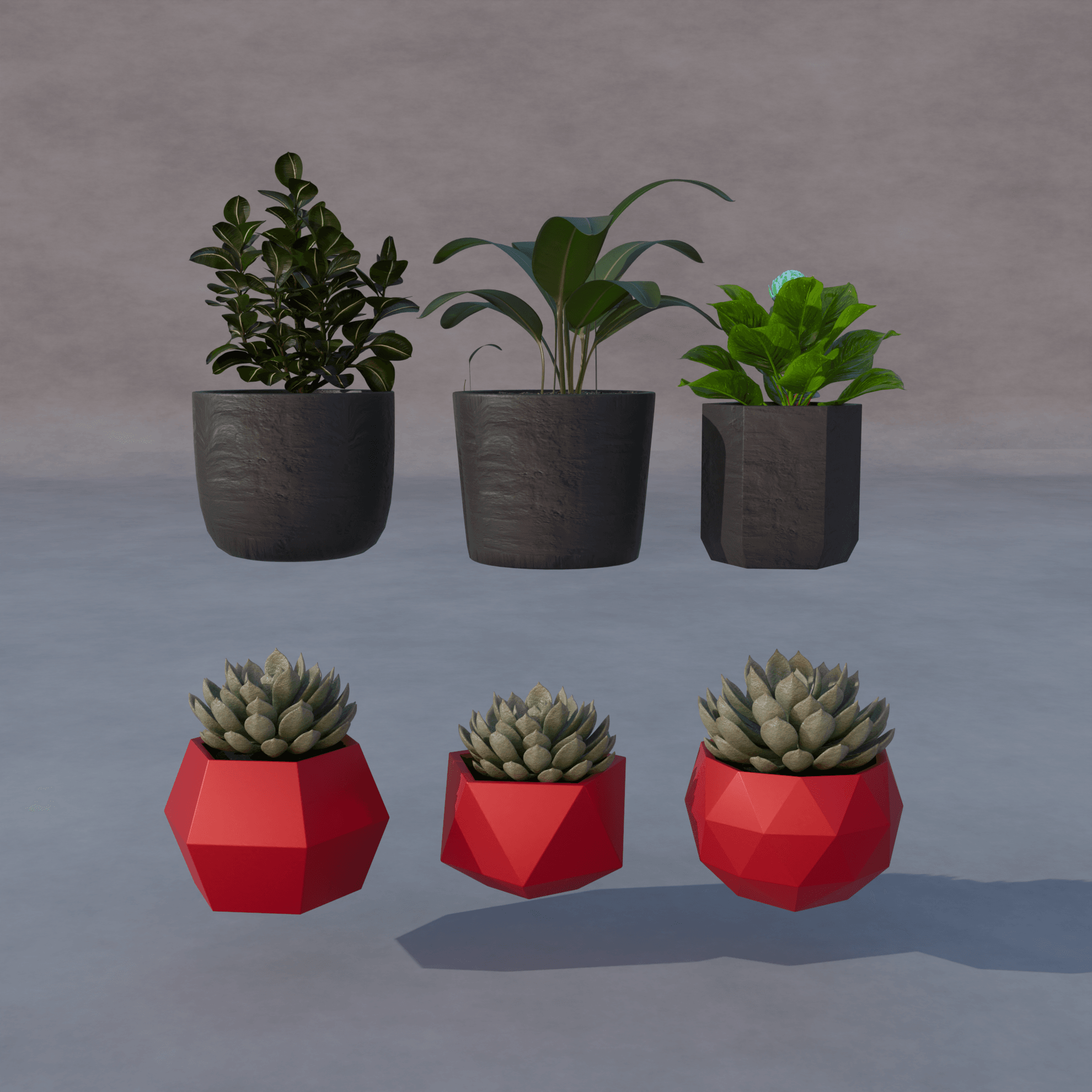Concrete Planter Collection x 6 Models 3d model