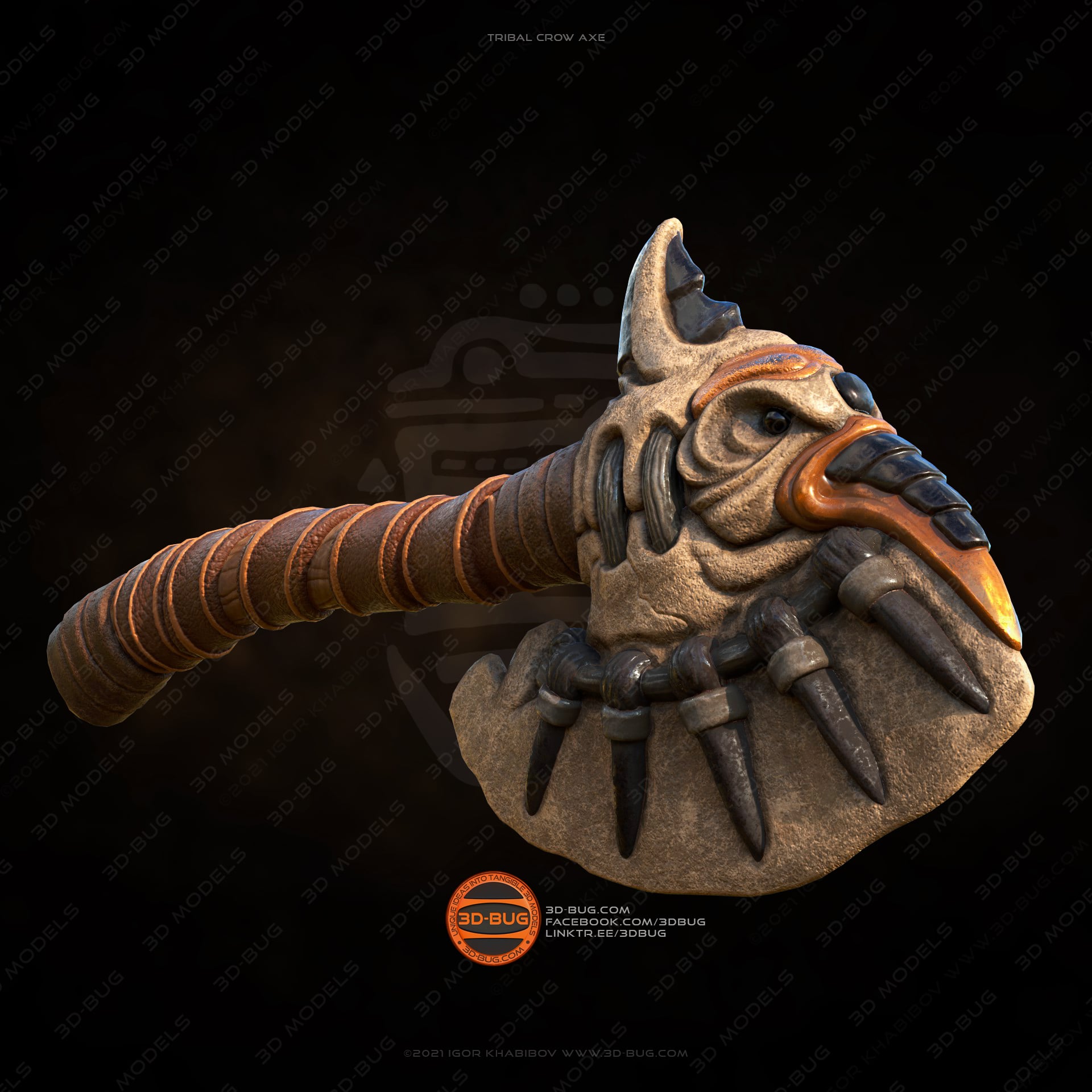 Tribal Crow Axe 3d model