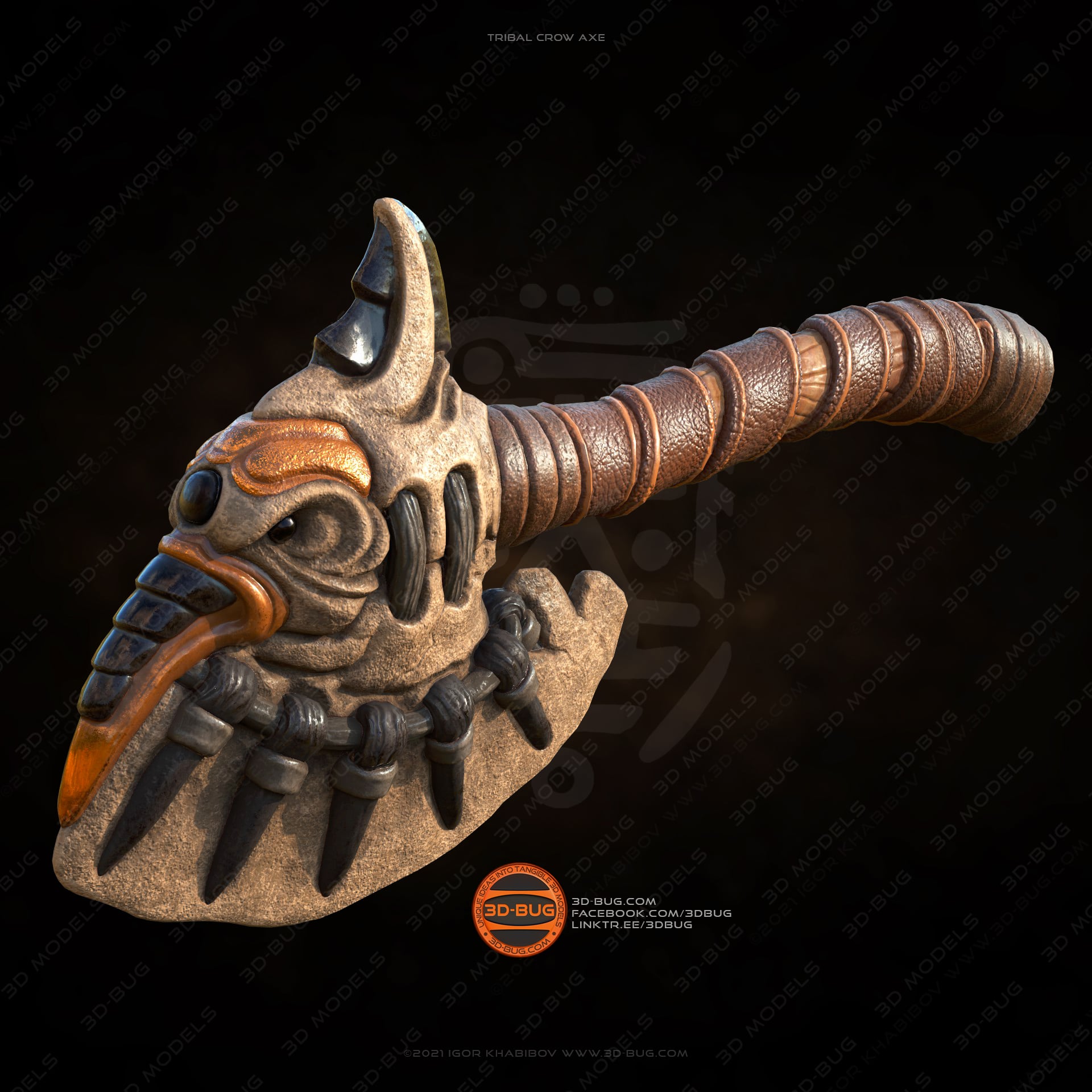 Tribal Crow Axe 3d model