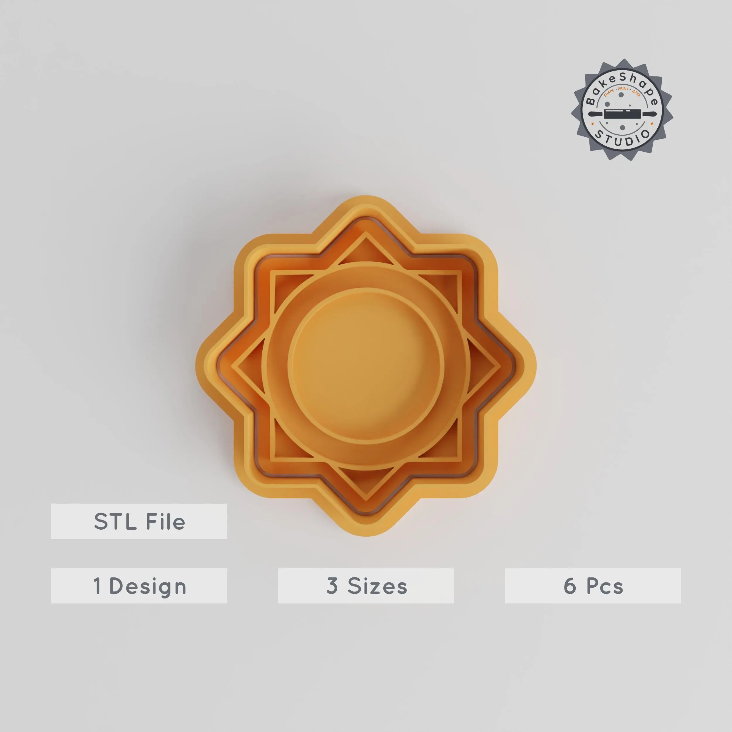 Mandala Shape Cutter & Stamp Set, Perfect for Cookies & Fondant, Abstract Oriental Design, 6 Pieces, Sizes S/M/L PRODUCT_5156 3d model
