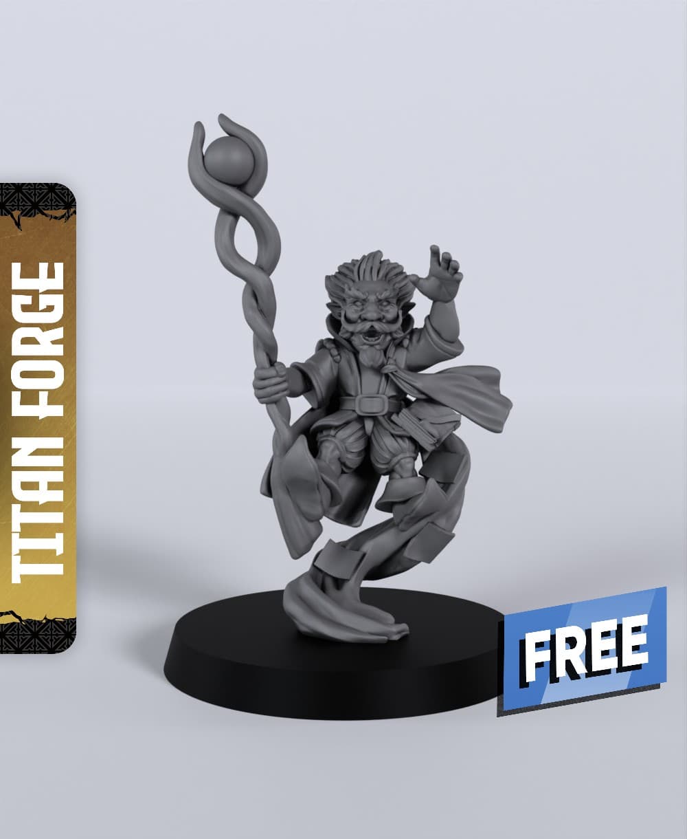 Gnome Male Wizard - With Free Dragon - 5e DnD Inspired for RPG and Wargamers 3d model