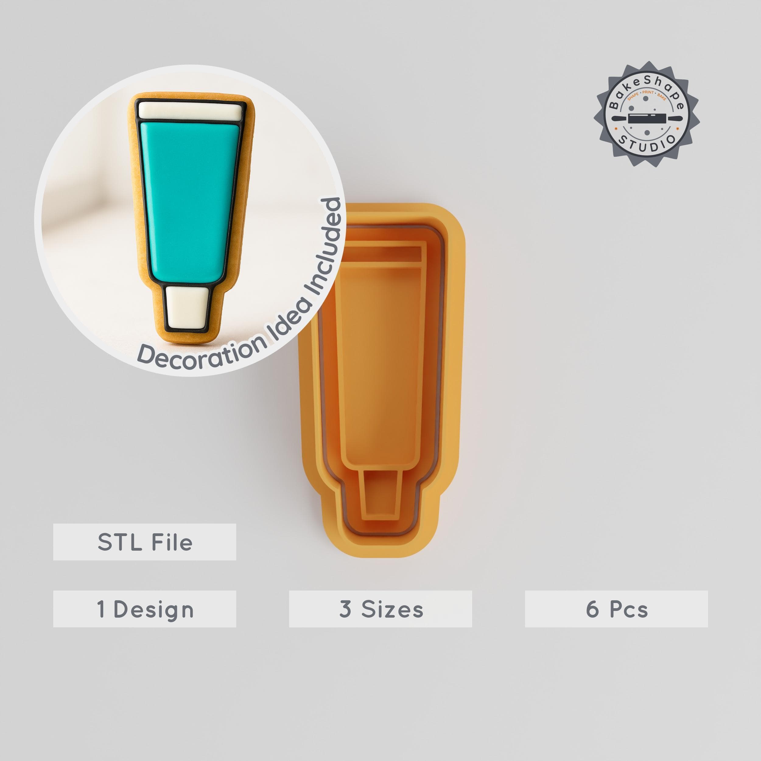 Toothpaste Shape Cutter & Stamp, Cookie & Fondant Mold Set, Sizes S/M/L, Dental Themed 3D Printing STL Collection PRODUCT_516 3d model