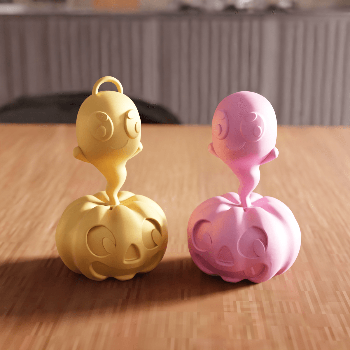 Halloween Ghost Pumpkin Figurine and Keychain Set 3d model