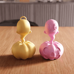 Halloween Ghost Pumpkin Figurine and Keychain Set 3d model