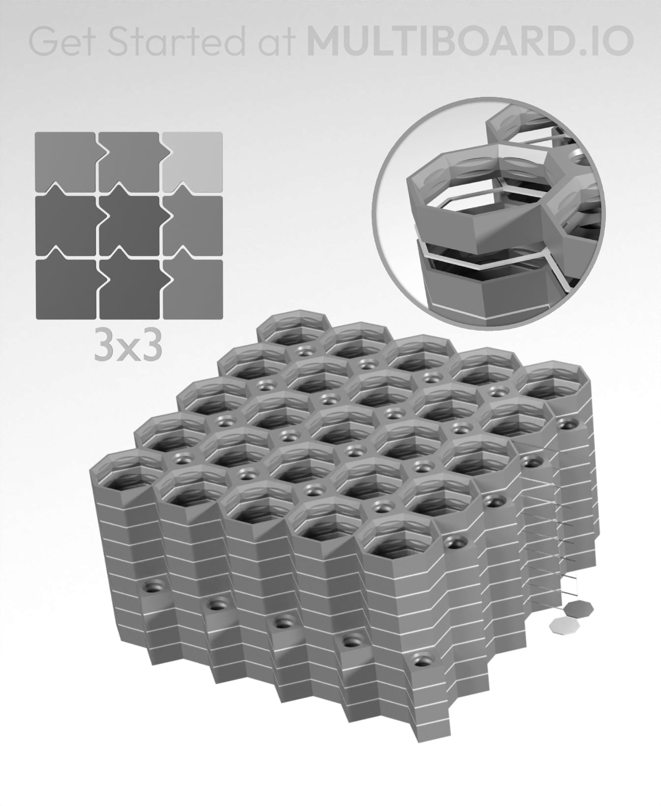 5x5 Legacy Tiles - 3x3 Board - Multi-Material Stack 3d model