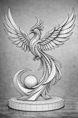 Golden Blue Phoenix Abstract Metal Sculpture.obj 3d model