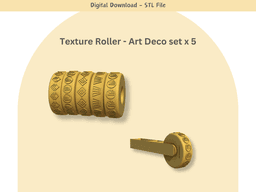 3D Printable Texture Rollers and Handle STL Pack | 5 Art Deco Patterns 02 3d model