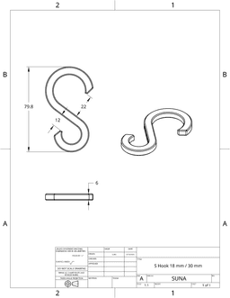 S Hook 18mm / 30mm 3d model