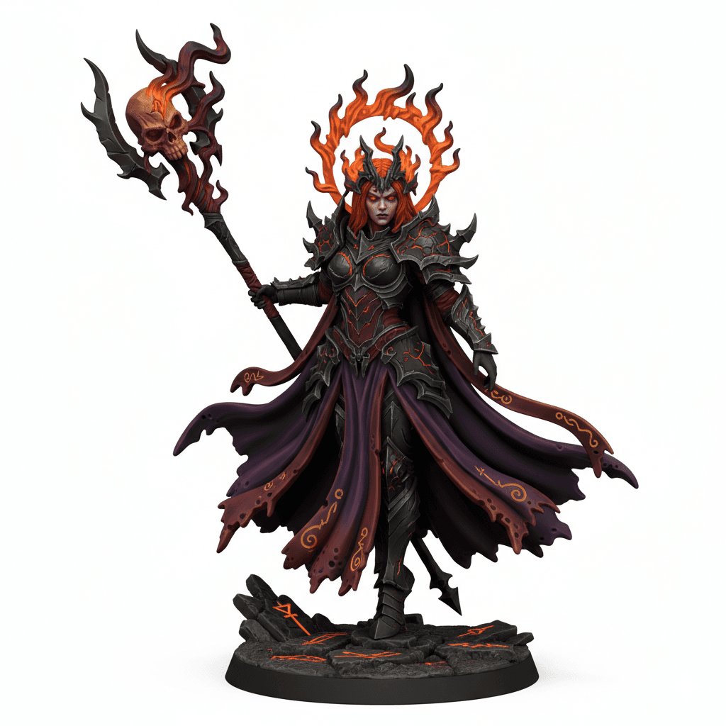 Female Chaos Sorceress Molten Halo High Detail STL 3d model
