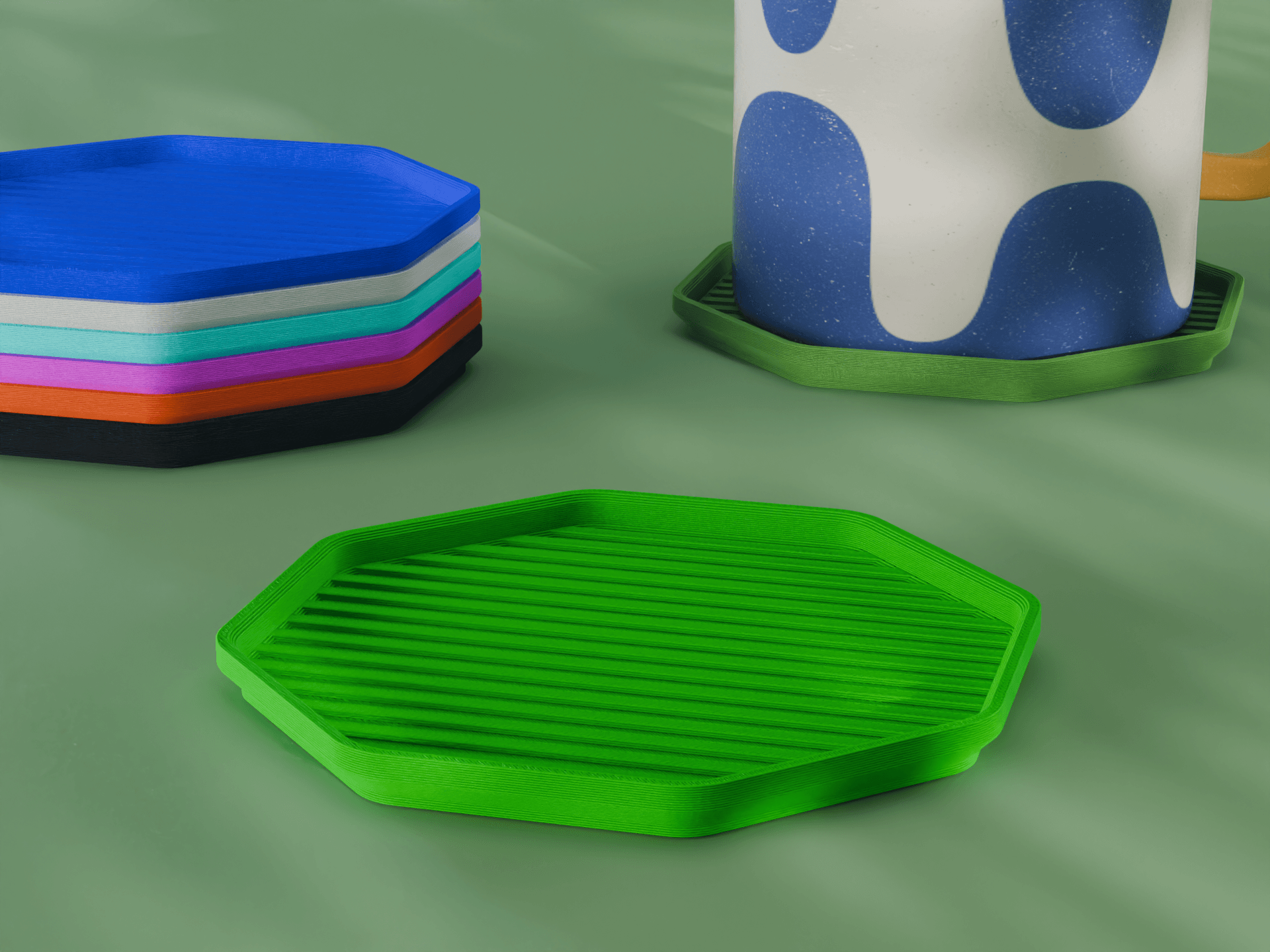 Stackable Striped Octagon Coaster Set 3D Print STL File | 3 Sizes 3d model