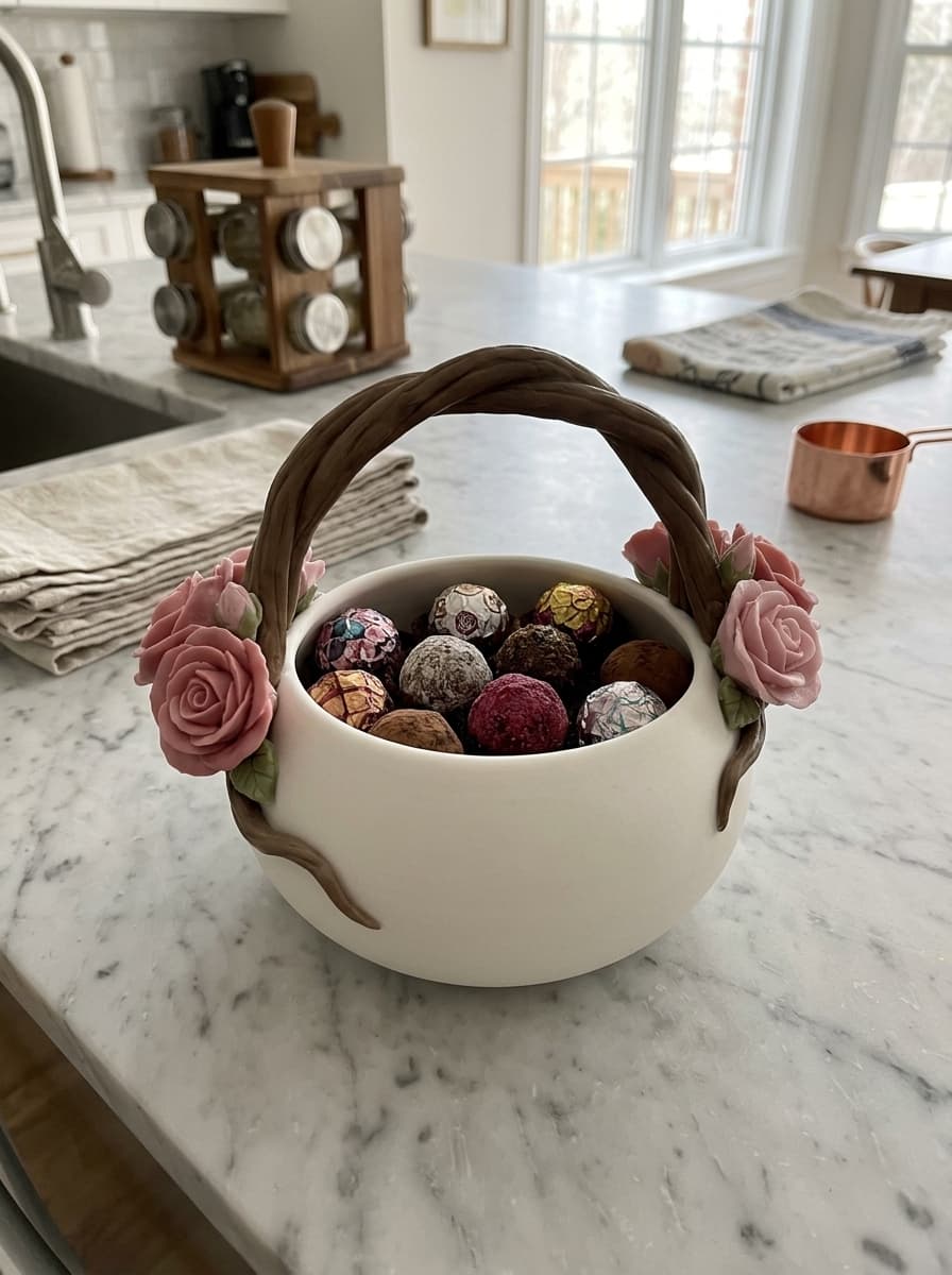 Floral Vine Basket - Decorative Rose Candy Bowl 3d model