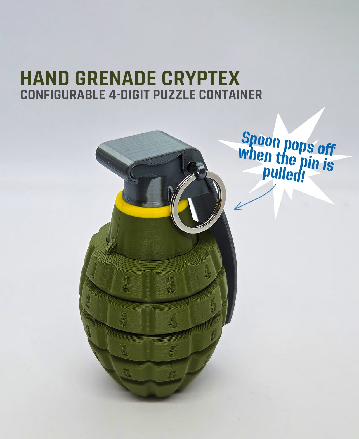 Hand Grenade Cryptex — Configurable 4-digit puzzle container 3d model