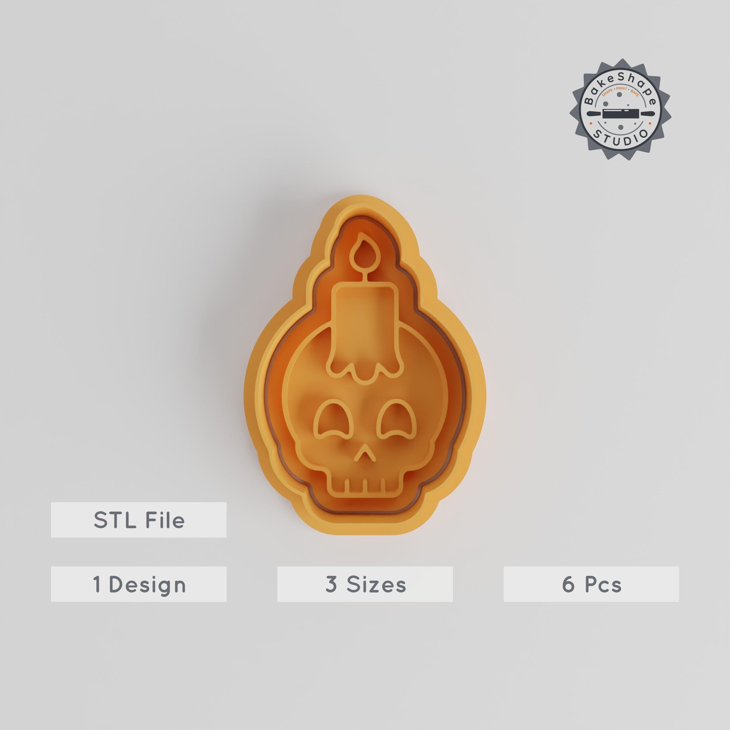 Candle on Skull Cookie Cutter & Stamp Set, Spooky Skull Decoration, Halloween Fondant Tool Bundle, 3 Sizes S/M/L PRODUCT_3408 3d model