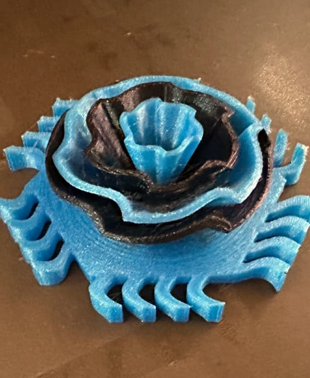 Printed in Protopasta Glitter Flake Winter Blue HTPLA and Flashforge Burnt Titanium PLA.