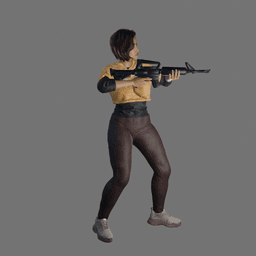 Asian Woman with Assault Rifle v2 3d model