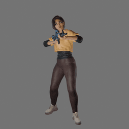 Asian Woman with Assault Rifle v2 3d model