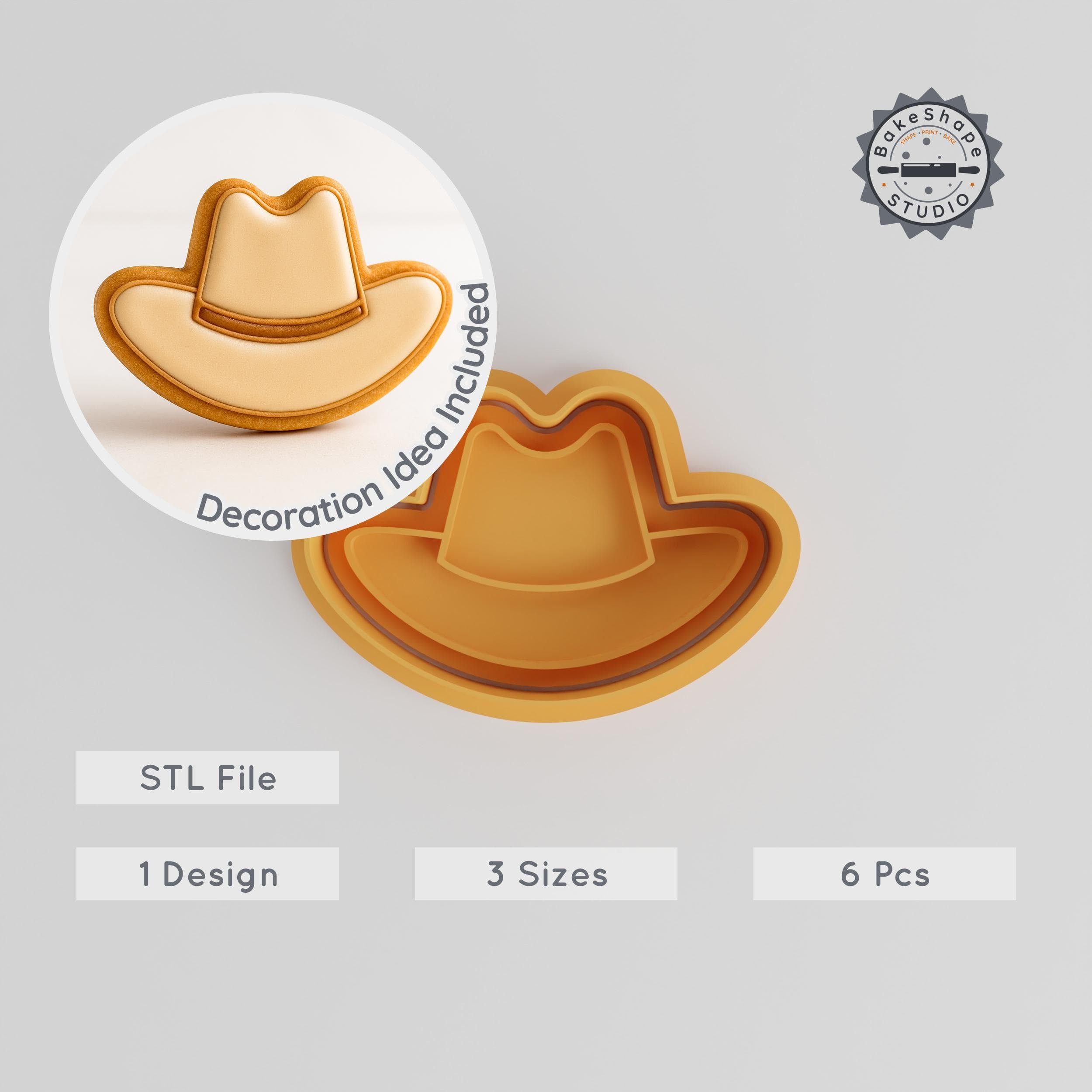 Cowboy Hat Cookie Cutter & Stamp Set, Western Hat Fondant Shaper, 3 Sizes, 6 Pieces, Perfect for Baking and Cake Decorating PRODUCT_2894 3d model