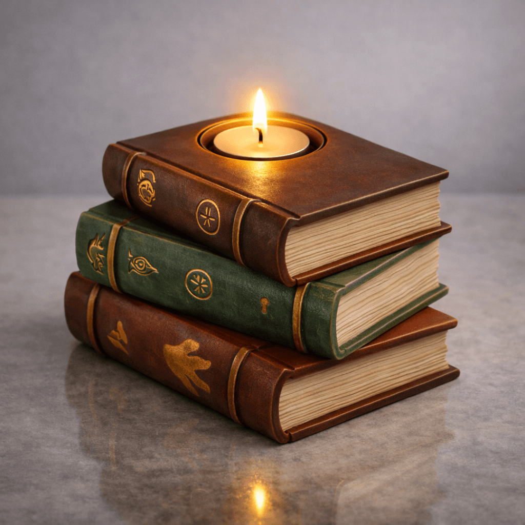 Stacked Books Tealight Holder STL – Book Lover Library Candle Decor 3d model