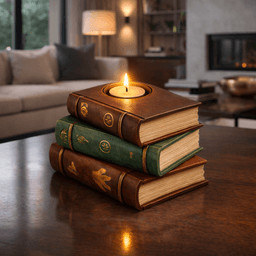Stacked Books Tealight Holder STL – Book Lover Library Candle Decor 3d model