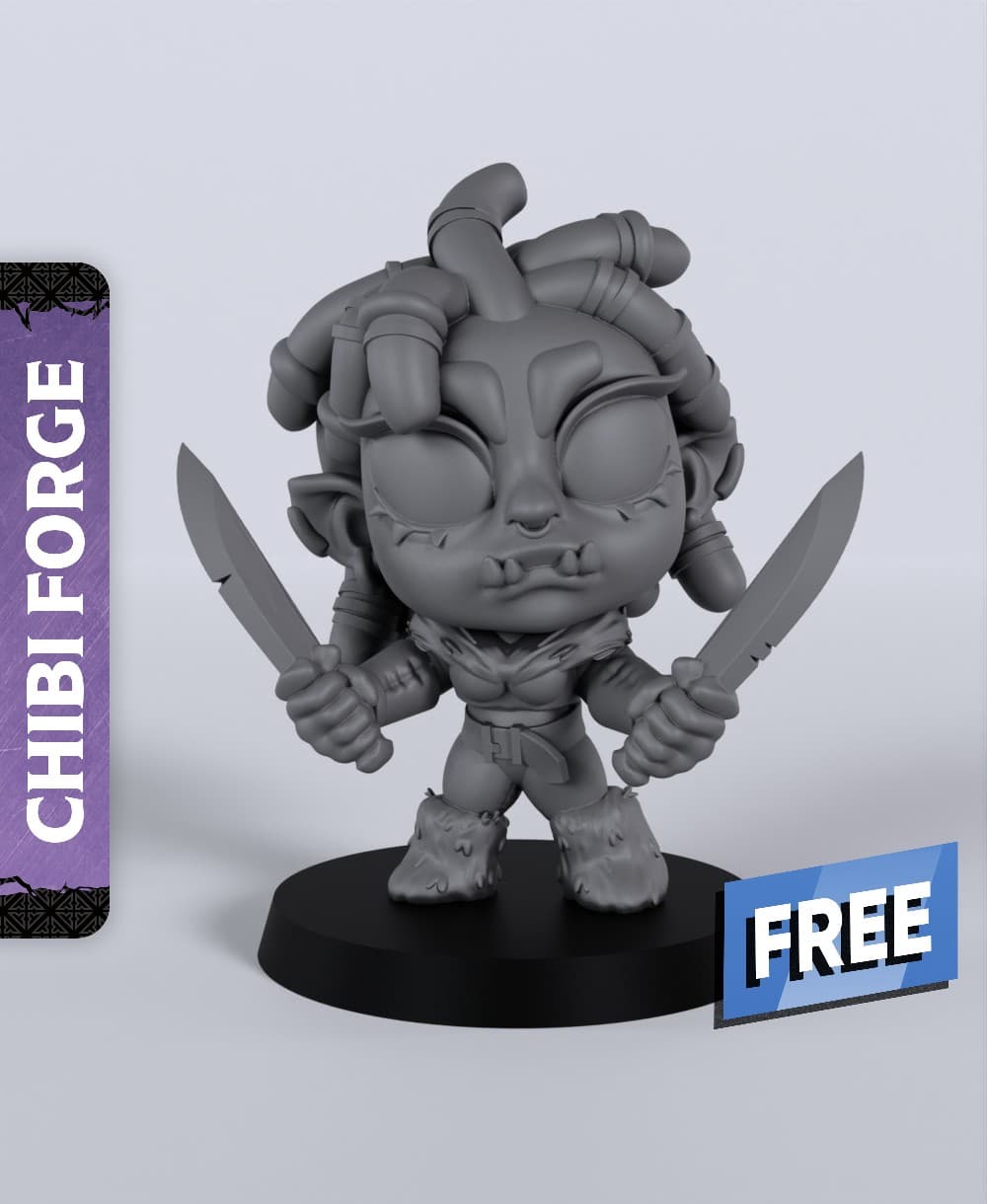 Female Half-Orc Fighter Chibi - With Free Dragon - 5e DnD Inspired for RPG and Wargamers 3d model