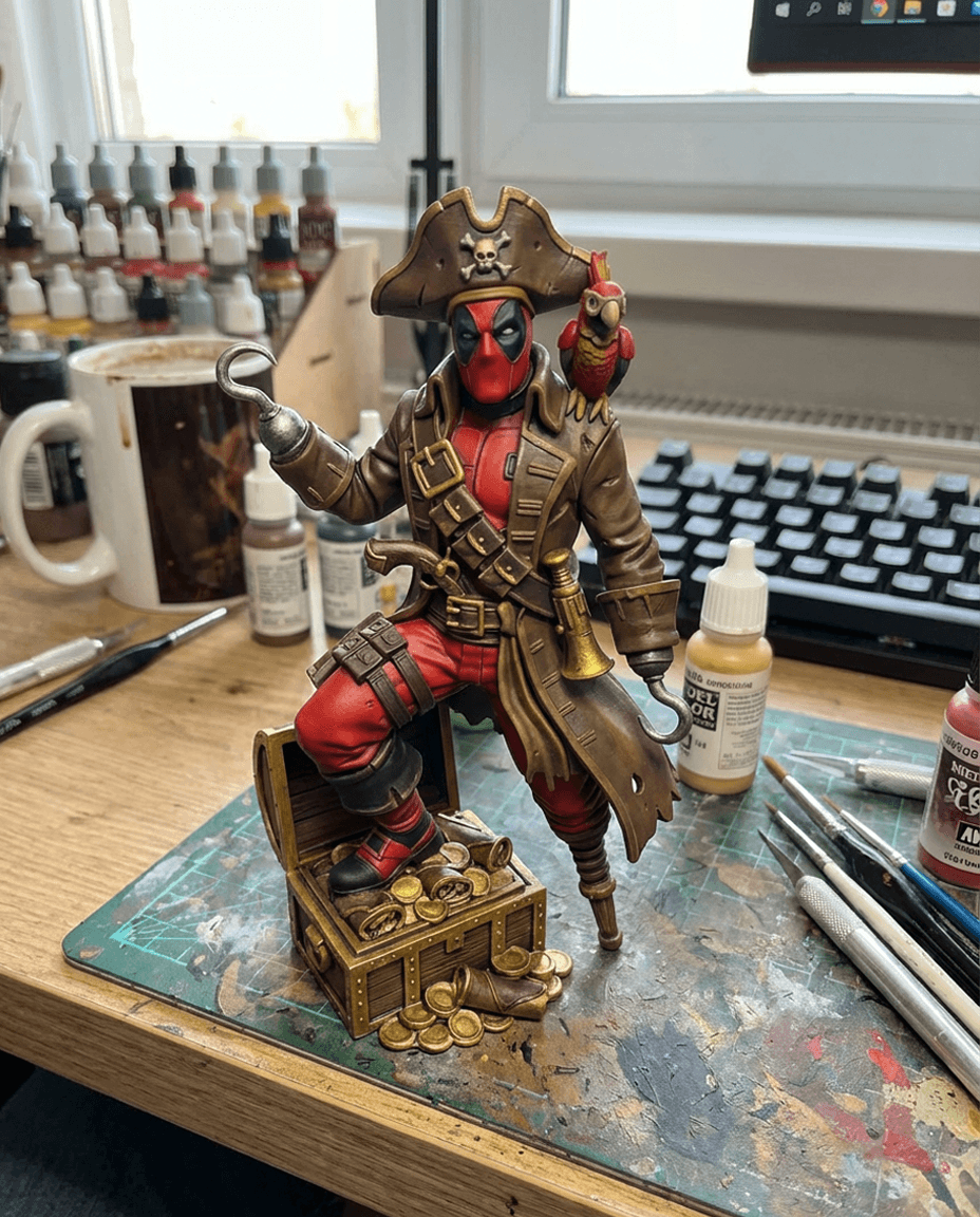 Captain Deadpool Pirate Figure | Funny Mashup Statue 3d model